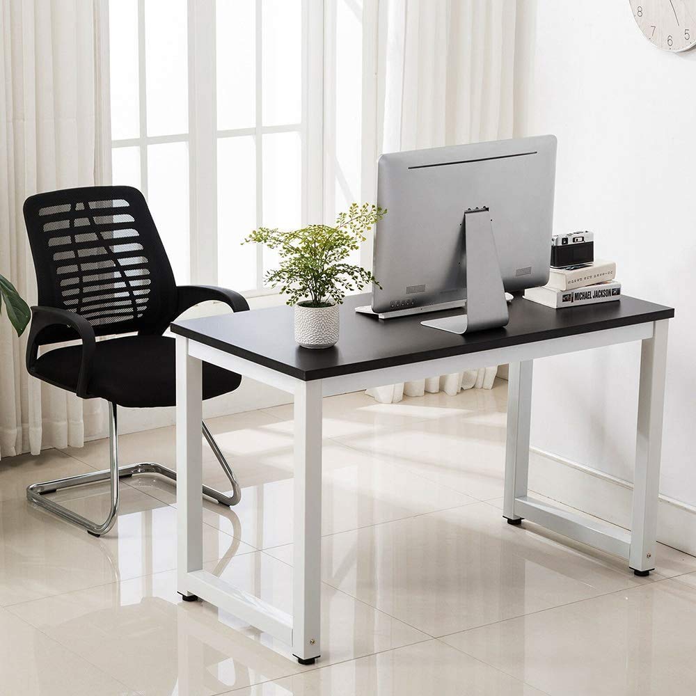 43 Inch Black Wooden Computer Desk - Large Gaming & Writing Desk for PC, Laptop, Study & Home Office Workstation - Perfect for Small Spaces & Modern Home Offices