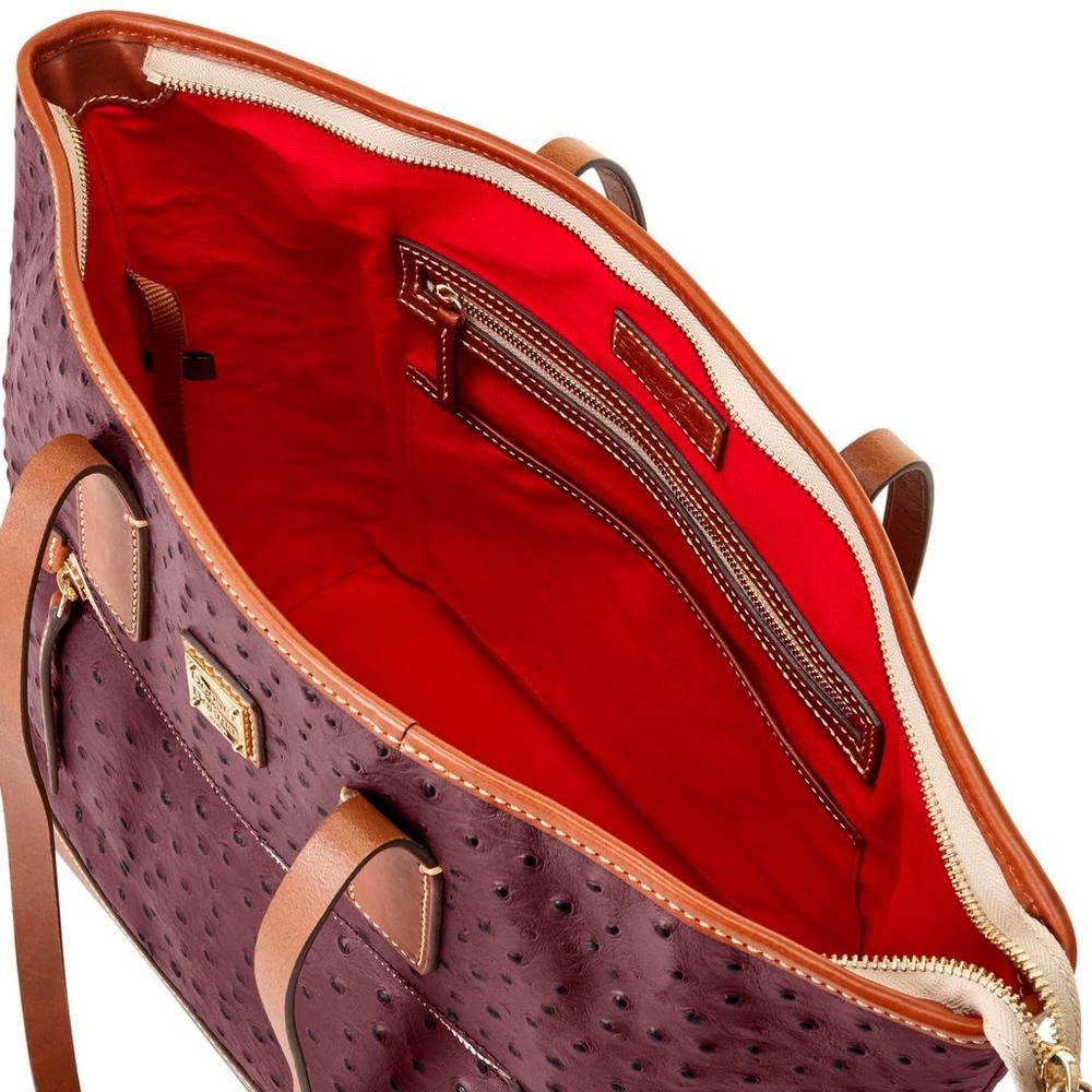 Dooney & Bourke Genuine Leather Ostrich Large Tote Handbag for Women - Burgundy Luxury Purse for Work, Travel & Everyday Use