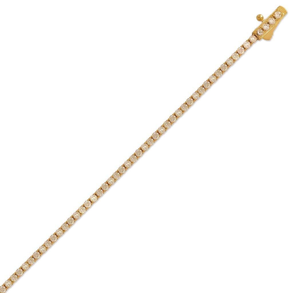 14K Yellow Gold Tennis Bracelet with Round Pave White CZ Stones - Elegant Jewelry Gift for Women - 1.75MM, 2.5MM, 3MM Width Options - 7