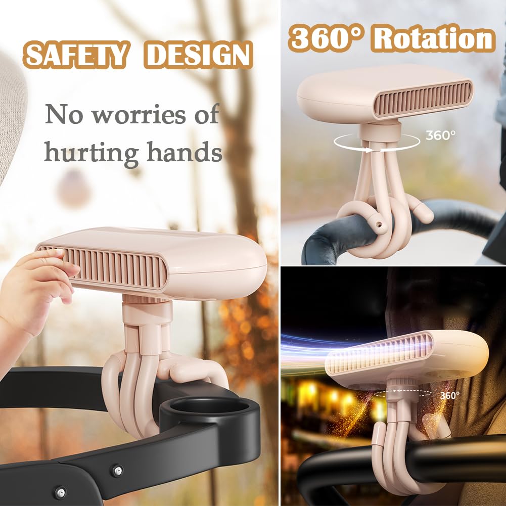 USB Portable Bladeless Cooling Fan - 4-Speed Silent Baby Fan with Adjustable Angle, Flexible Tripod & 2400mAh Rechargeable Battery - Perfect for Strollers, Desks, Travel, and Home Use