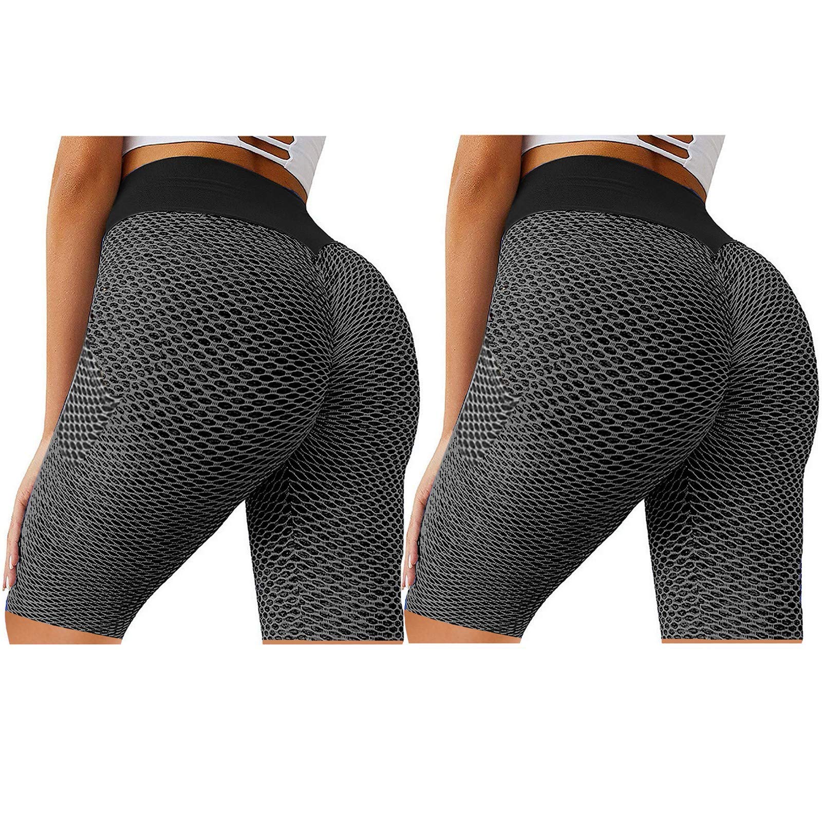 JOFOW High Waisted Yoga Shorts for Women - Butt Lifting Workout Shorts, Tummy Control Fitness Shorts, Plus Size Black Athletic Shorts | Ideal for Yoga, Gym, Running & Casual Wear