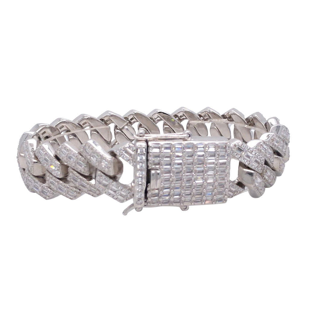 Men's 18MM Emerald Cut Cuban Link Bracelet - .925 Sterling Silver Heavy Chain for Men - Perfect for Casual Wear, Parties & Gifts