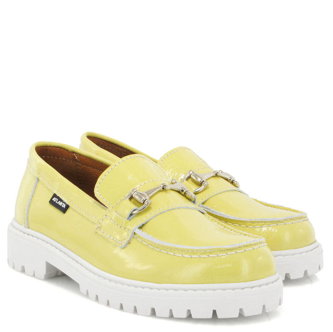 Atlanta Yellow Buckle Chunky Loafers for Women - Comfortable Moccasin Slip-On Shoes for Casual Wear & Office Outfits