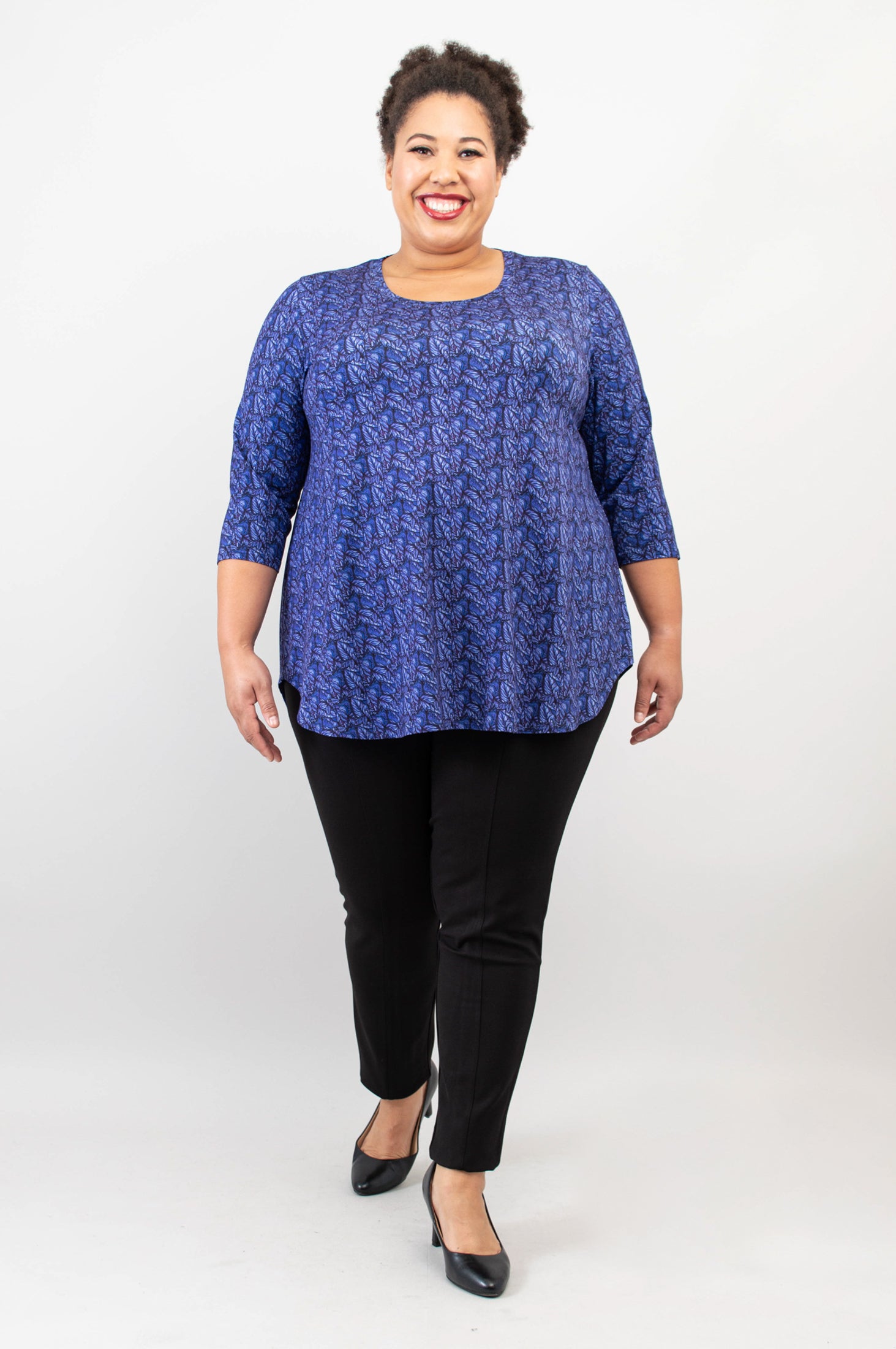 Jazz 3/4 Sleeve Women's Top - Midnight Leaves Print Bamboo Fabric Blouse for Casual Wear & Summer Outfits
