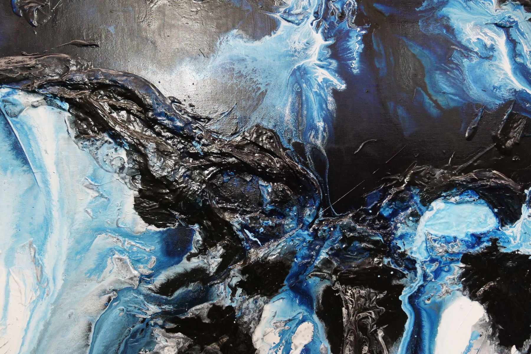 Midnight Granite 140cm x 100cm Black Blue White Textured Abstract Canvas Wall Art - Modern Home Decor for Living Room, Bedroom & Office