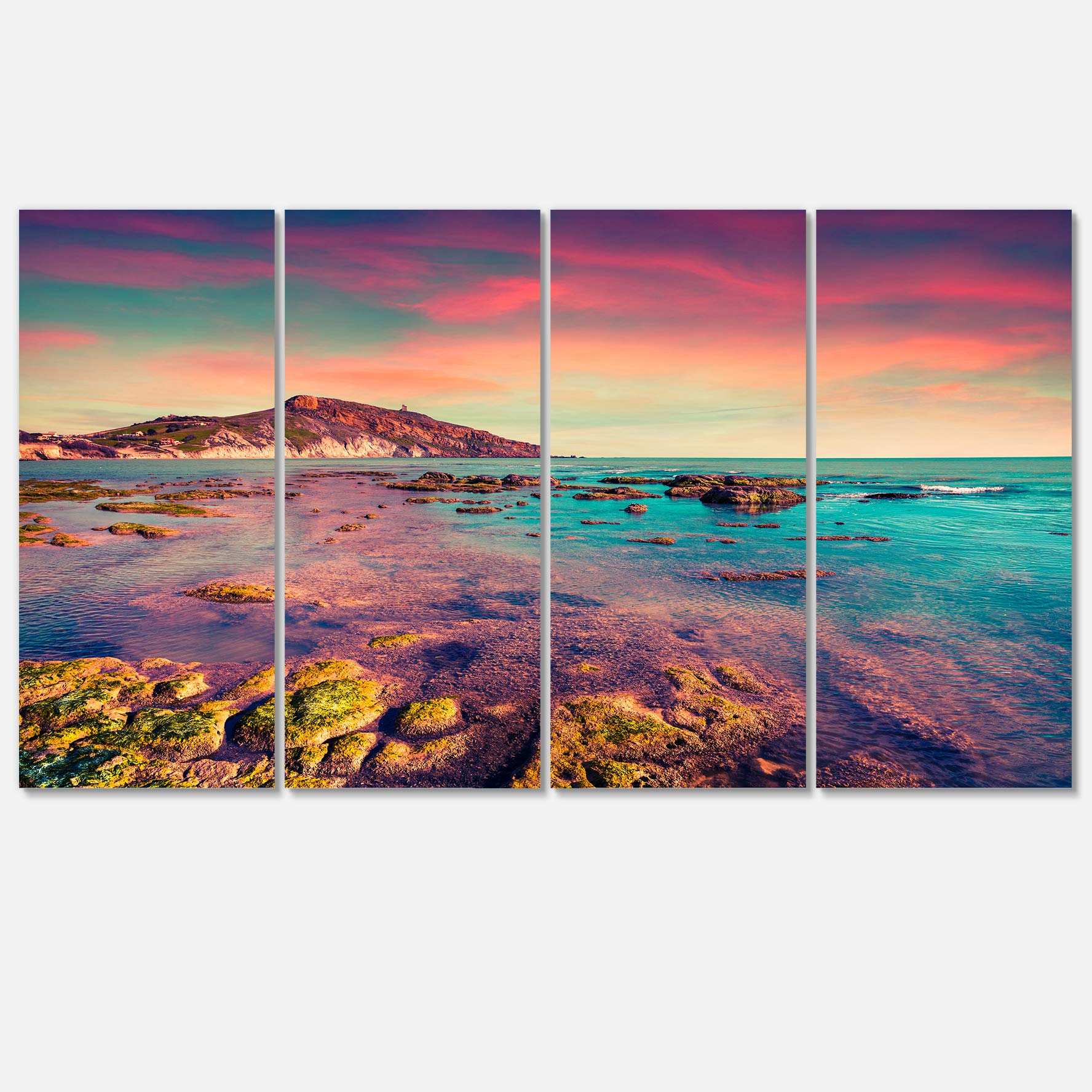 Giallonardo Beach Colorful Sunset Canvas Print - Coastal Wall Art Decor for Living Room, Bedroom & Office | High-Quality Seashore Photo Artwork
