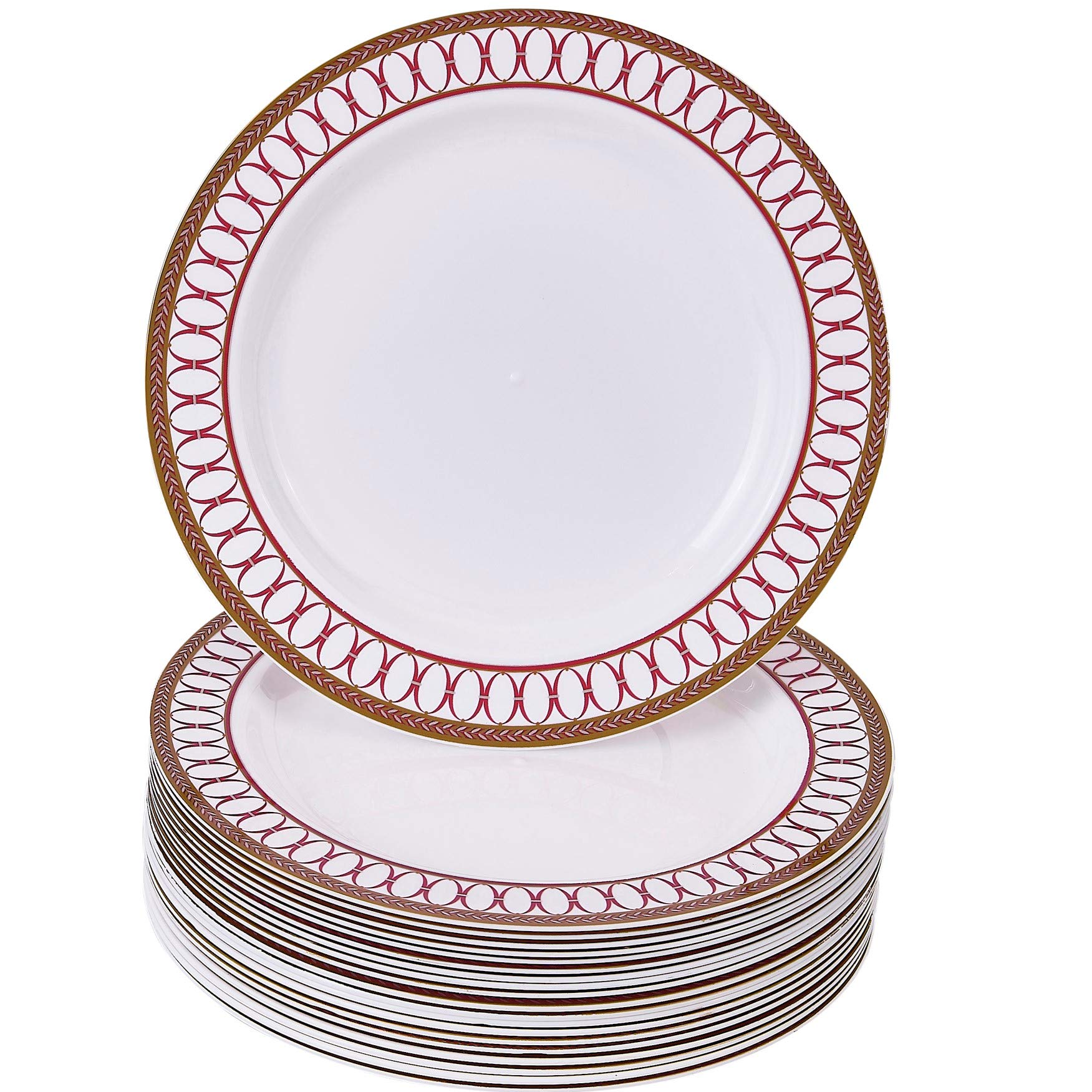 Elegant Heavy Duty Disposable Plastic Dessert Plates - 20 Pack | Fine China Look | Renaissance Red (7.5 Inch) | Perfect for Parties, Weddings, and Special Events