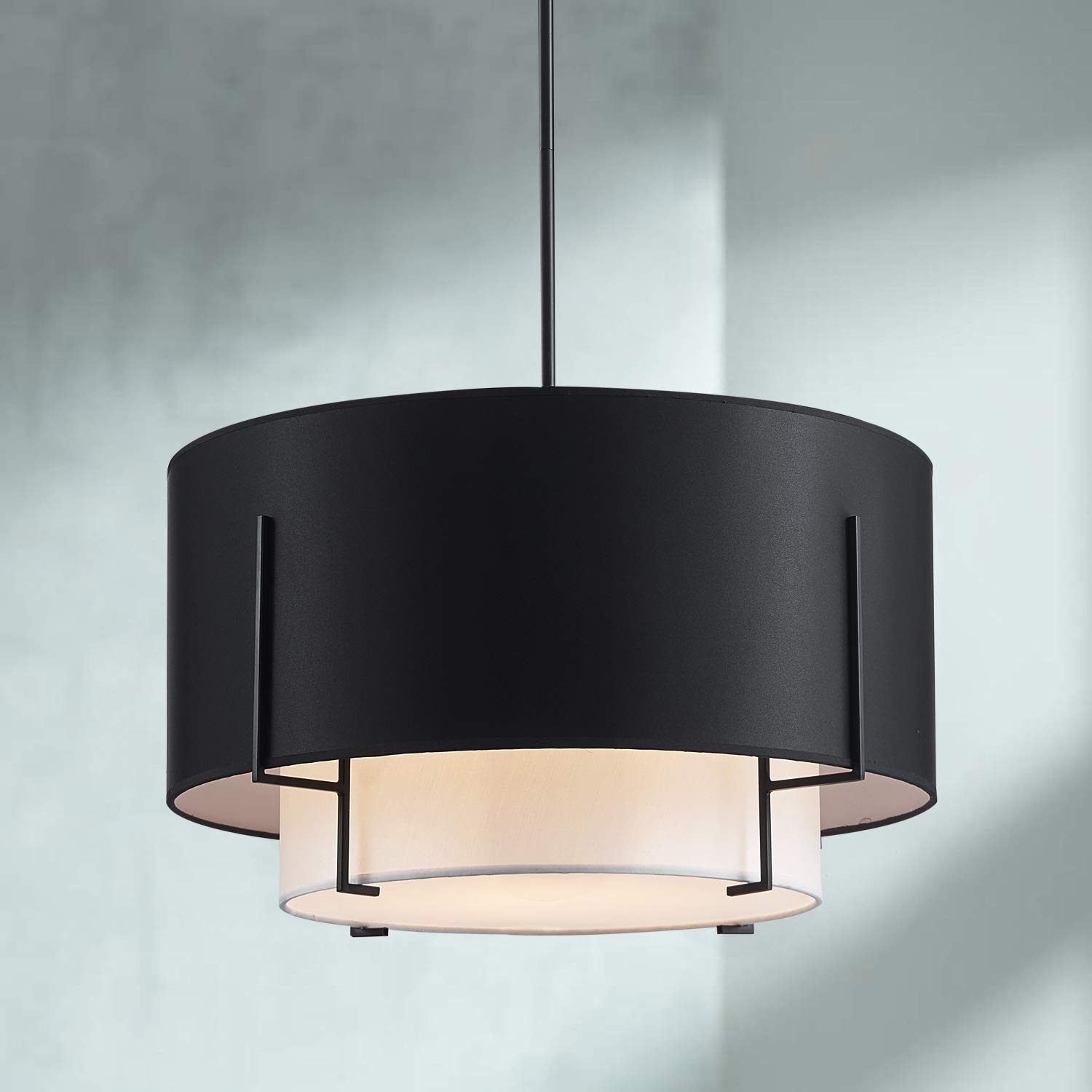 Saint Mossi 4-Lights Modern Farmhouse Chandelier - Black Drum Style Fabric Pendant Light Fixture for Dining Room (H12 x D20, Adjustable Down Rod) - Perfect for Farmhouse, Rustic & Modern Dining Room Lighting Decor