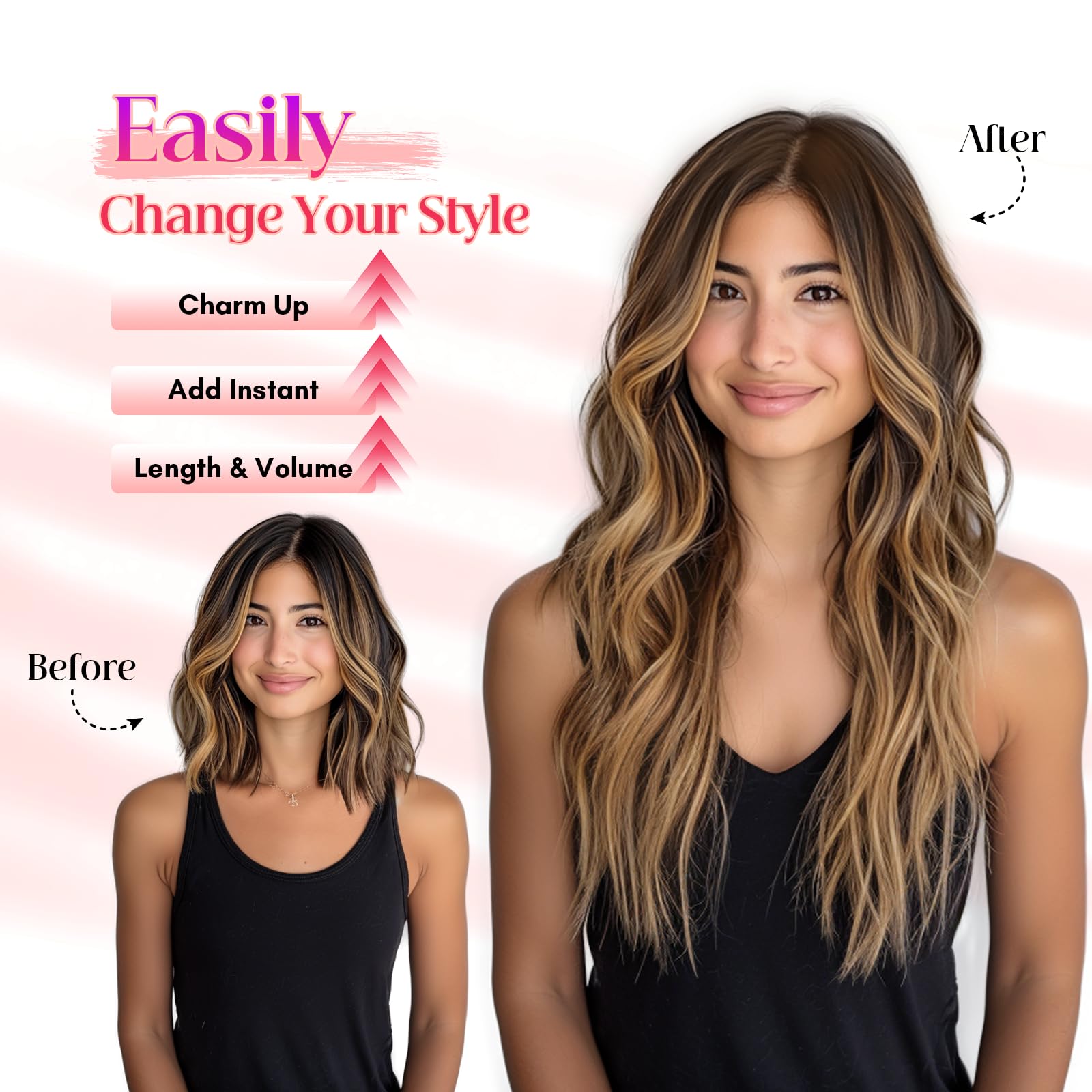 Rich Choices 20 Inch Halo Hair Extensions - 100% Real Human Remy Hair, Invisible Wire, Medium Brown with Dark Blonde Highlights for Women | Perfect for Weddings, Parties & Daily Styling