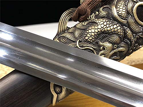 Chinese Dragon King Jian Sword - Handcrafted Damascus Steel Katana with Razor Sharp Blade - Perfect for Martial Arts Training, Cosplay, and Collectors