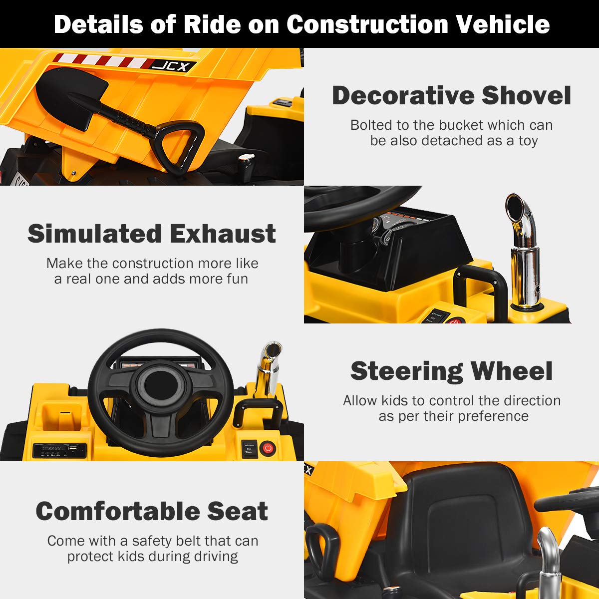 **HONEY JOY 12V Kids Ride On Dump Truck - Electric Battery-Powered Construction Toy with Remote Control, Dump Bed & Shovel, Music & LED Lights - Slow Start Safety Feature - Perfect Gift for Boys & Girls (Yellow) - Ideal for Indoor & Outdoor Play, Birthday & Holiday Gifts**