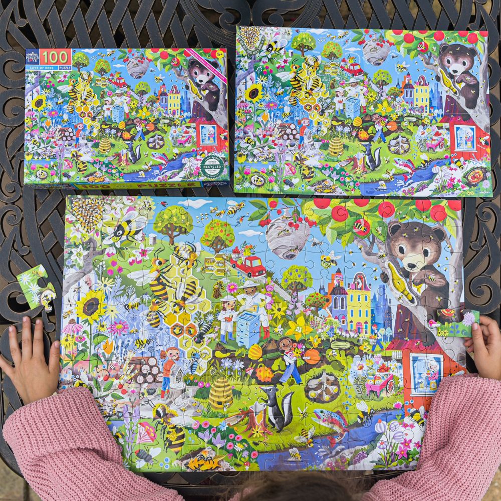 eeBoo Love of Bees 100 Piece Jigsaw Puzzle - Beautiful Nature-Themed Puzzle for Adults & Kids, Perfect for Family Game Night & Educational Activities
