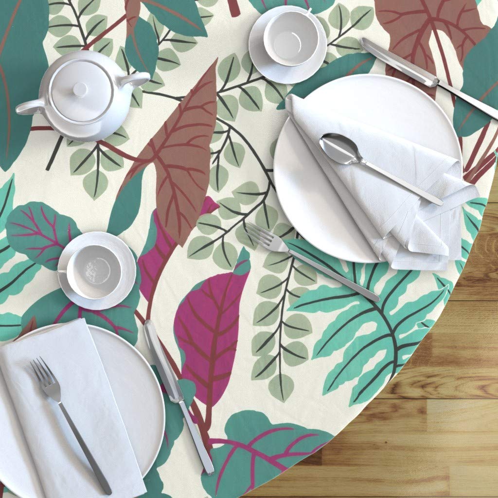 Custom Jungle Leaves Teal Green Cotton Sateen Tablecloth 70