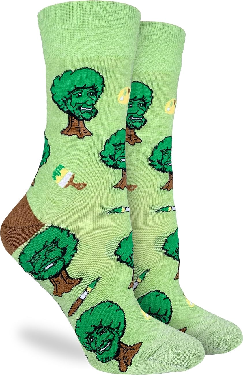 Good Luck Sock Women's Bob Ross Inspired Socks - Colorful Artistic Crew Socks for Adults - Perfect Gift for Artists & Sock Lovers - Great for Casual Wear, Gift Giving & Creative Inspiration