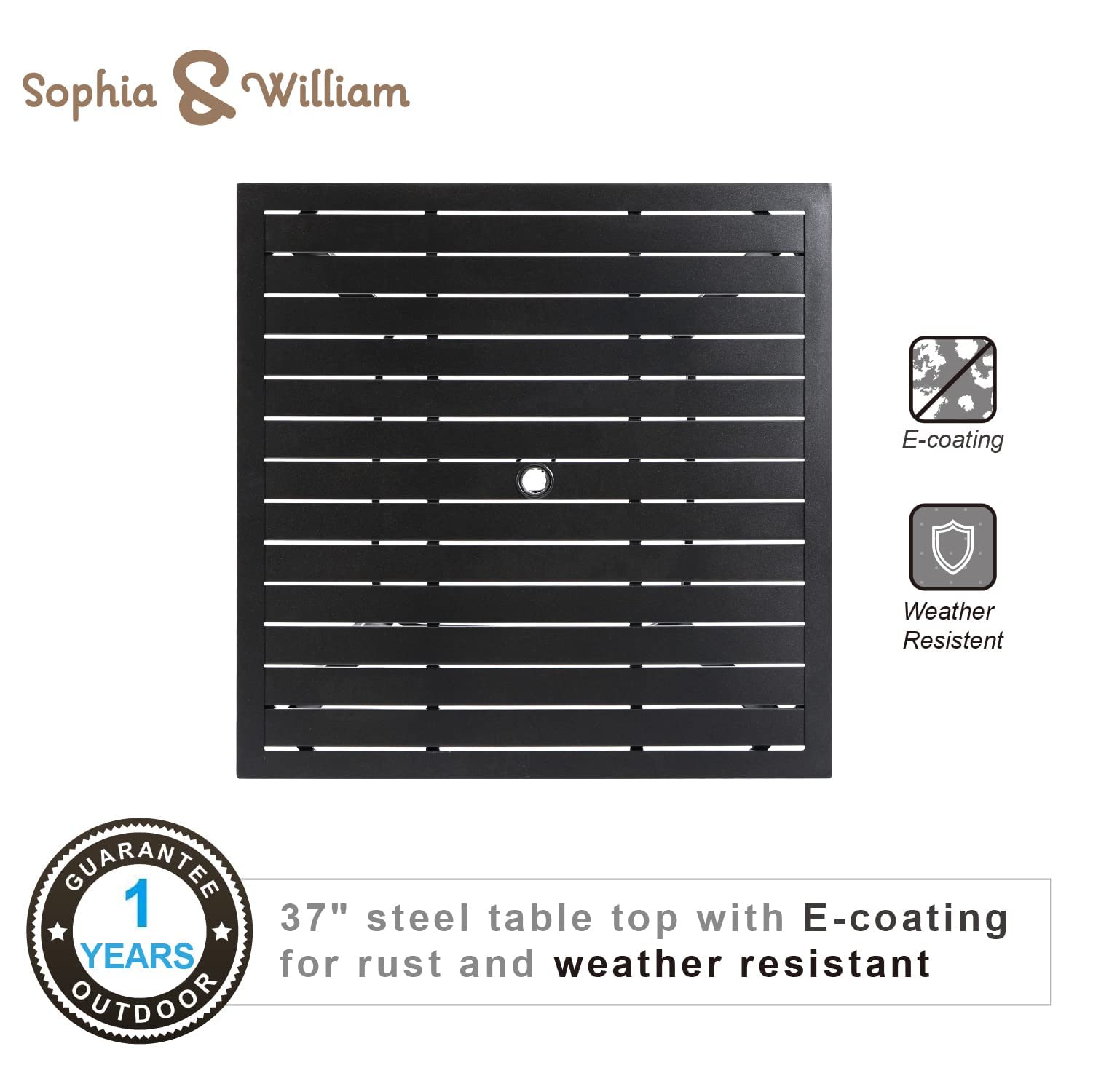 Sophia & William 6-Piece Outdoor Patio Dining Set for 4 - Metal Square Table with 4 Stackable Chairs & 9ft Tiltable Navy Blue Umbrella - Perfect for Backyard, Garden, Poolside & Outdoor Entertaining