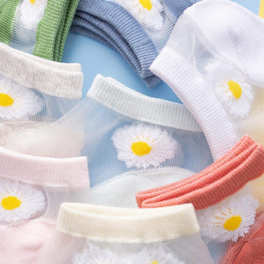 10 Pairs Women's Summer Socks - Daisy Translucent Tulle Socks with Pearl Mesh Patchwork | Breathable & Fashionable for Casual Wear, Office, Dating & Daily Outfits