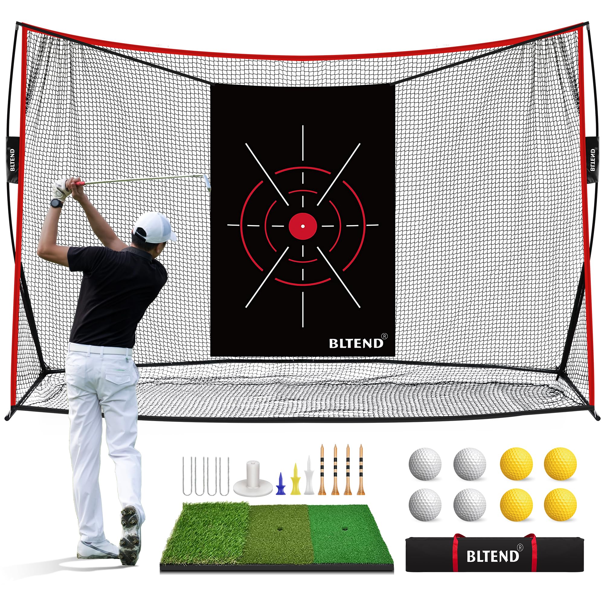 Premium 10x7ft Golf Practice Net for Backyard & Driving Range - Heavy Duty Golf Hitting Net with Tri-Turf Mat - Indoor/Outdoor Golf Training Equipment - Perfect Gift for Golfers & Men - Ideal for Backyard Practice, Driving Range Sessions & Home Golf Training