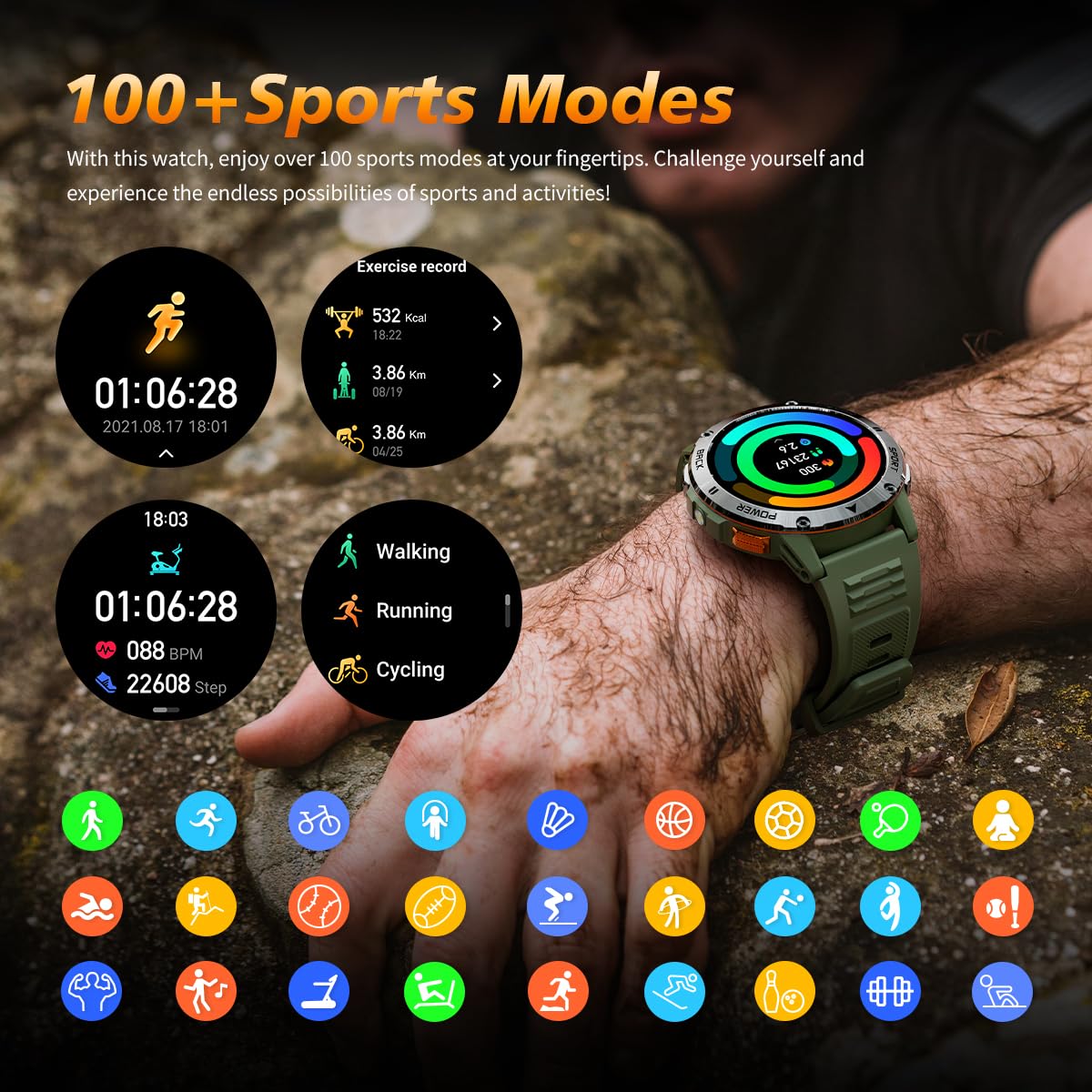FILIEKEU Men's Smartwatch with Bluetooth Calls, Heart Rate & Sleep Monitor, IP67 Waterproof Fitness Tracker - Brown Leather Strap for Android & iOS - Perfect for Workouts, Running & Daily Activity Tracking