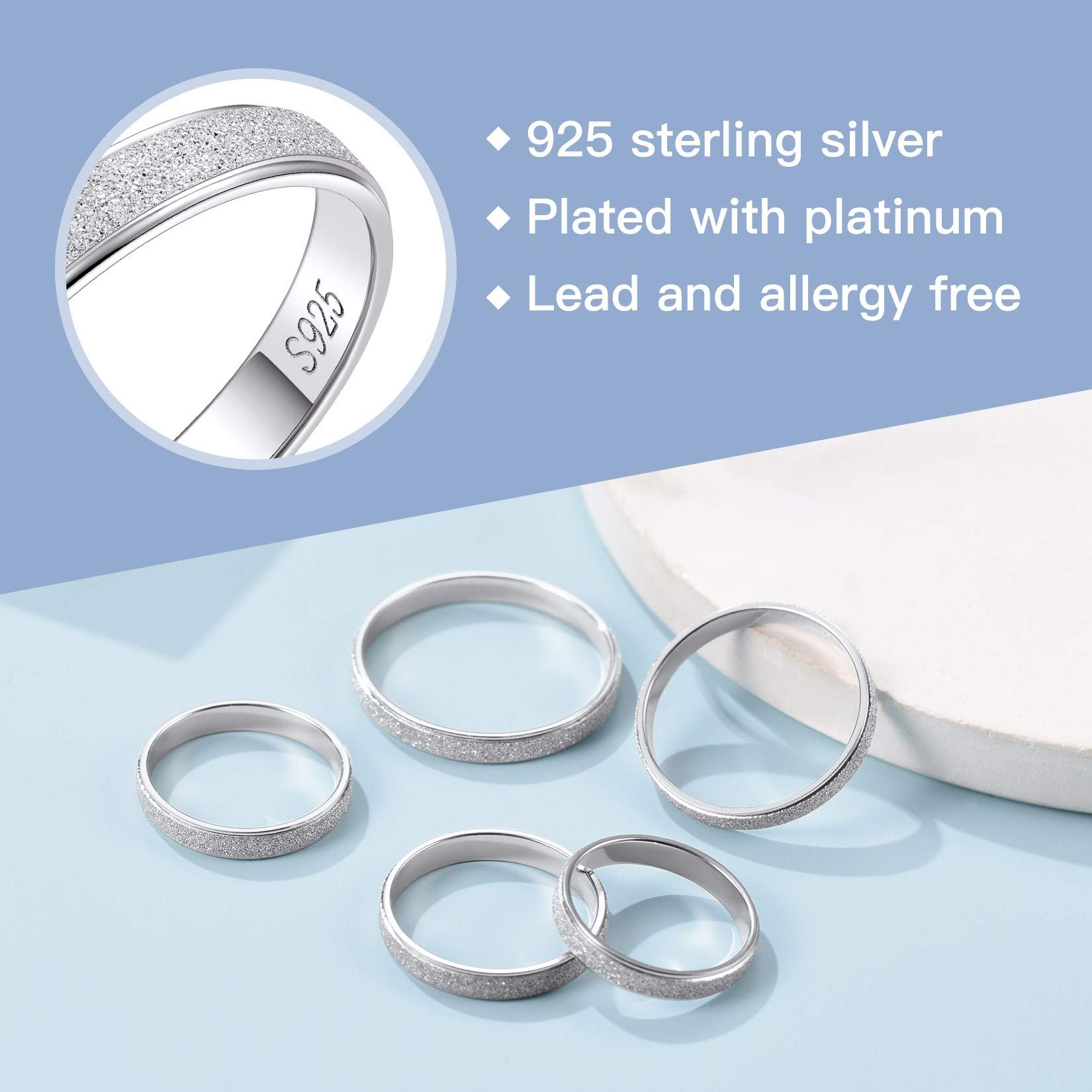 Suplight 925 Sterling Silver Triple Interlocked Ring Set - Engravable 2mm/3mm/5mm Simple Plain Band Rings for Women & Men (Gift Box Included) - Perfect for Anniversaries, Weddings & Everyday Wear
