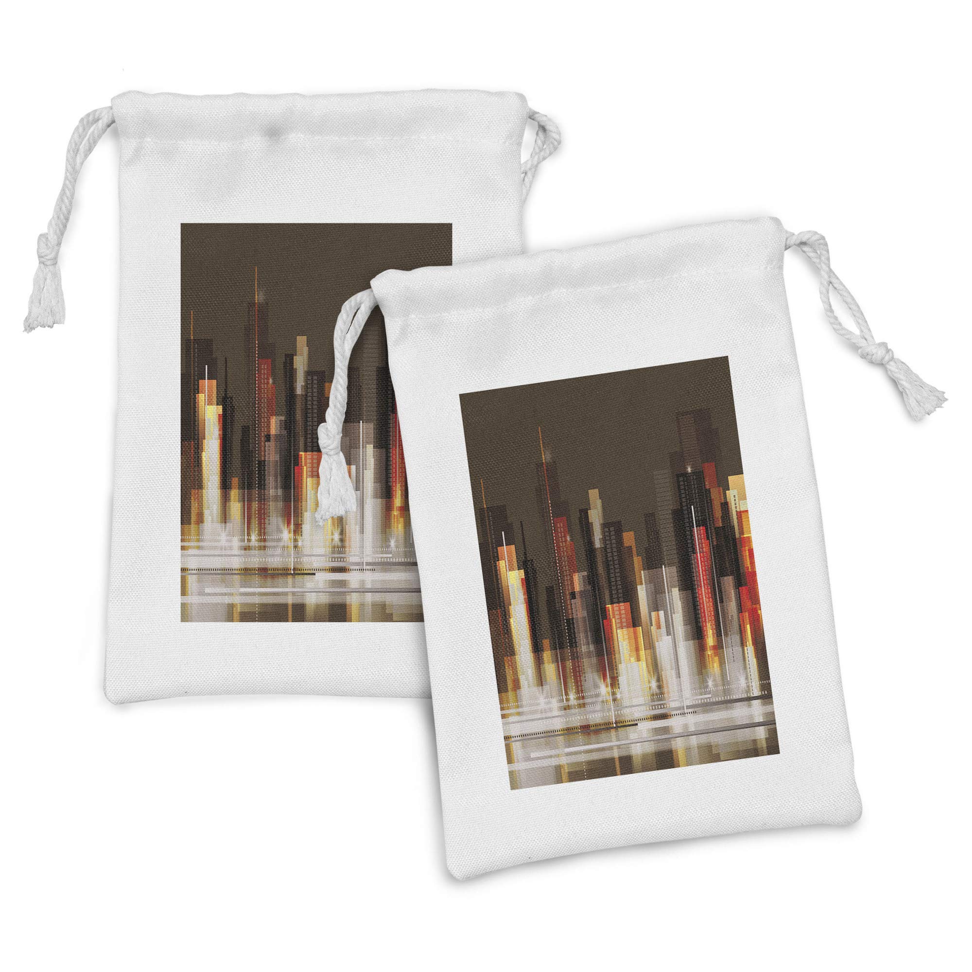 Ambesonne City Fabric Pouch Set of 2 - Abstract Urban Skyline Drawstring Bags for Toiletries, Travel & Party Favors (9