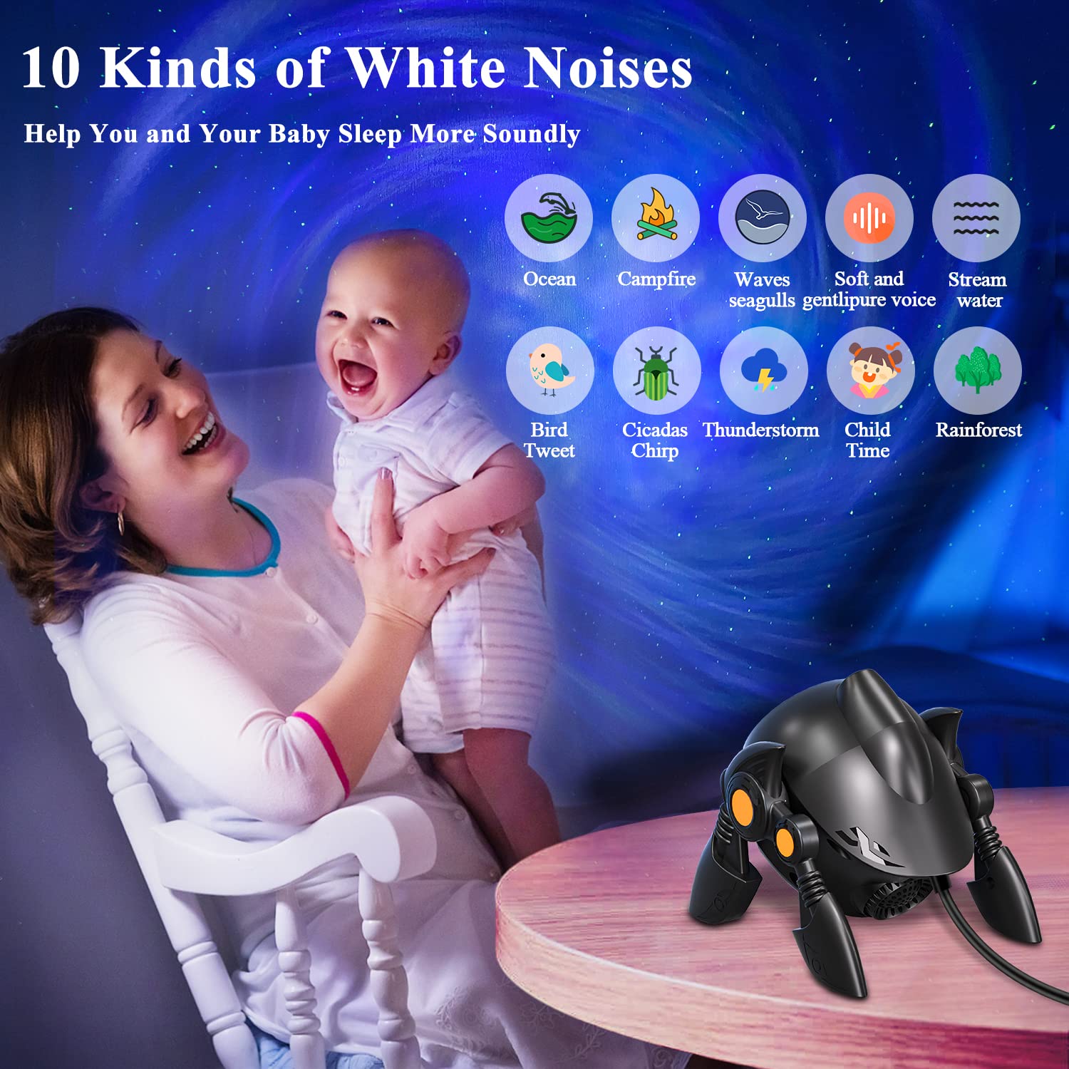 OAEBBLE Star Projector Galaxy Light for Bedroom & Kids Room - Bluetooth Speaker with Remote Control, White Noise & Aurora Effects - Perfect for Home Theater, Parties & Relaxation in Living Room