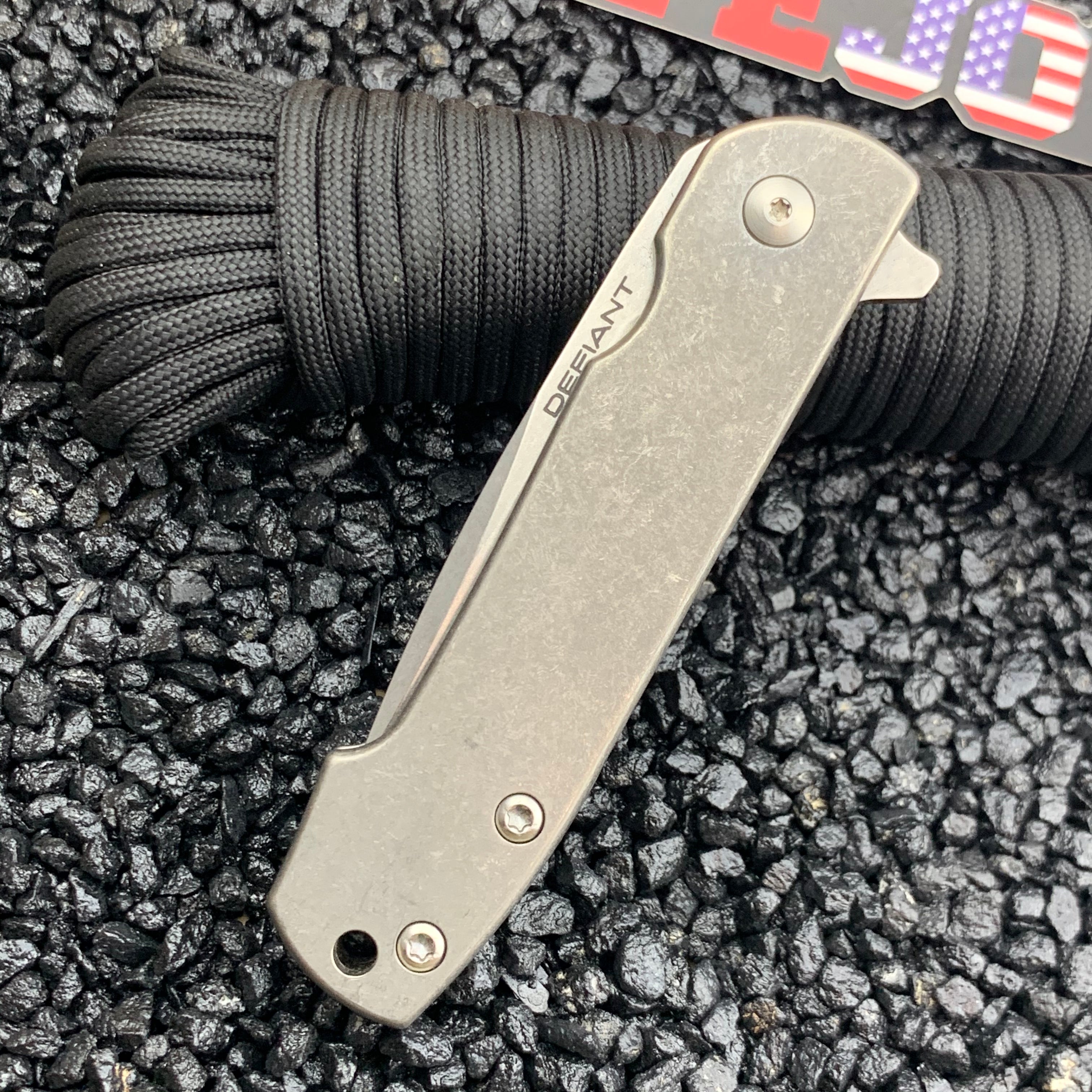 Defiant 7 Knives Kumu Titanium Flipper Knife - Plain Stonewash Blade | EDC Pocket Knife for Outdoor Camping, Hiking & Survival Gear