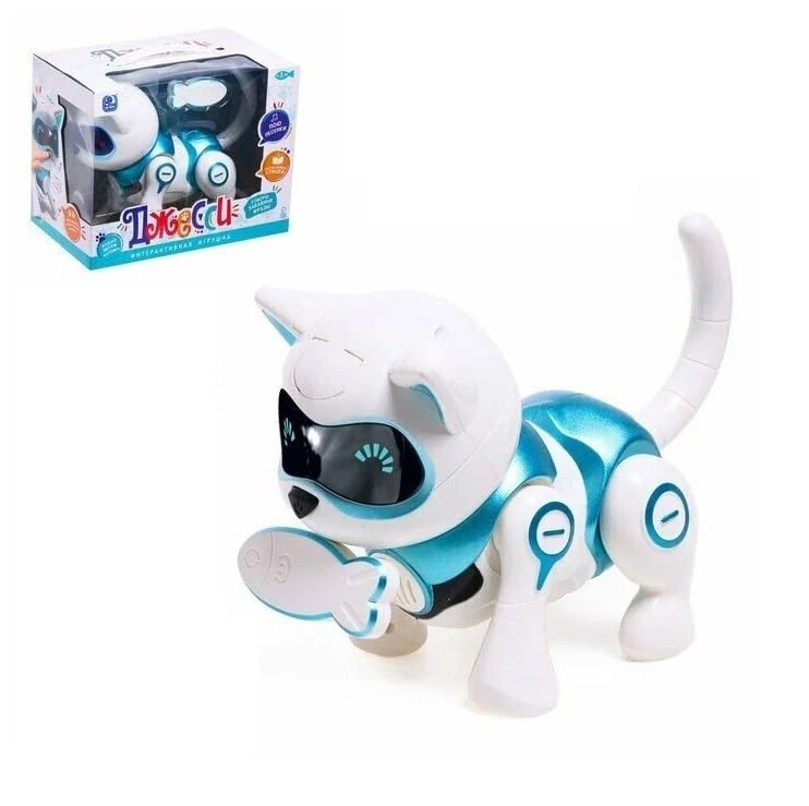 Interactive Robot Cat Toy with Light & Sound - Russian Language Games, Smart Robotic Pet for Kids - Blue Electronic Music Robo Cat - Perfect for Playtime, Learning & Entertainment