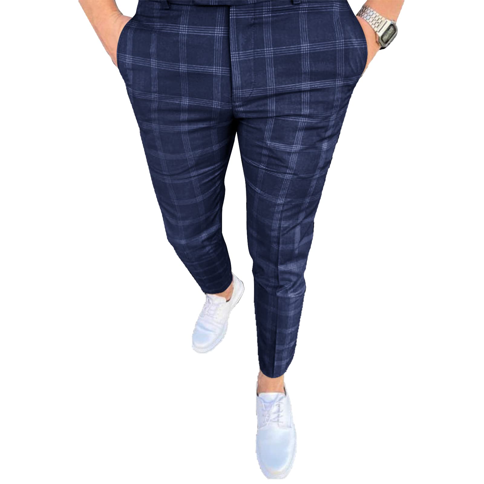 Men's Slim Fit Stretch Dress Pants - Plaid Skinny Business Casual & Golf Trousers | Office Wear, Professional Attire & Leisure Outfits