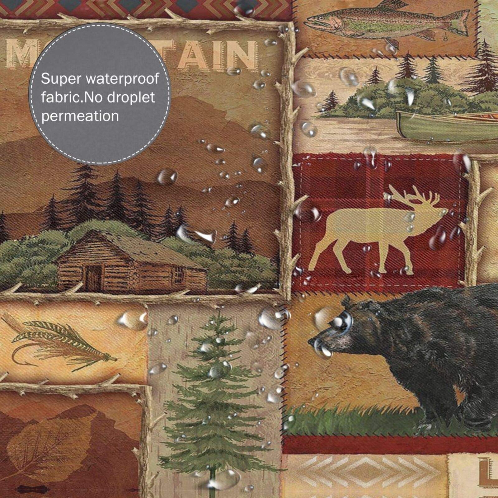 Lodge Bear Moose Waterproof Shower Curtain Set - 72x72 Inch Rustic Bathroom Decor with 12 Hooks, Quick Dry Bath Curtain for Farmhouse & Cabin Style - Perfect for Cozy Cabins, Hunting Lodges and Rustic Bathroom Themes