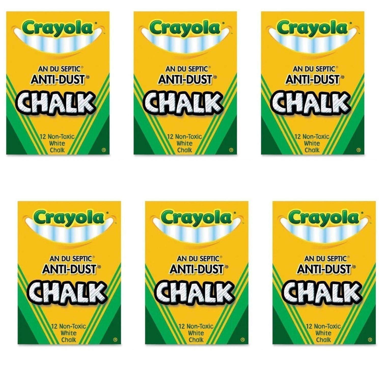Non-Toxic Anti-Dust Chalk Set - 6 Boxes (12 Sticks Each) - Safe for Kids, Classroom & Home Use - Ideal for Blackboards, Sidewalk Art & Educational Activities