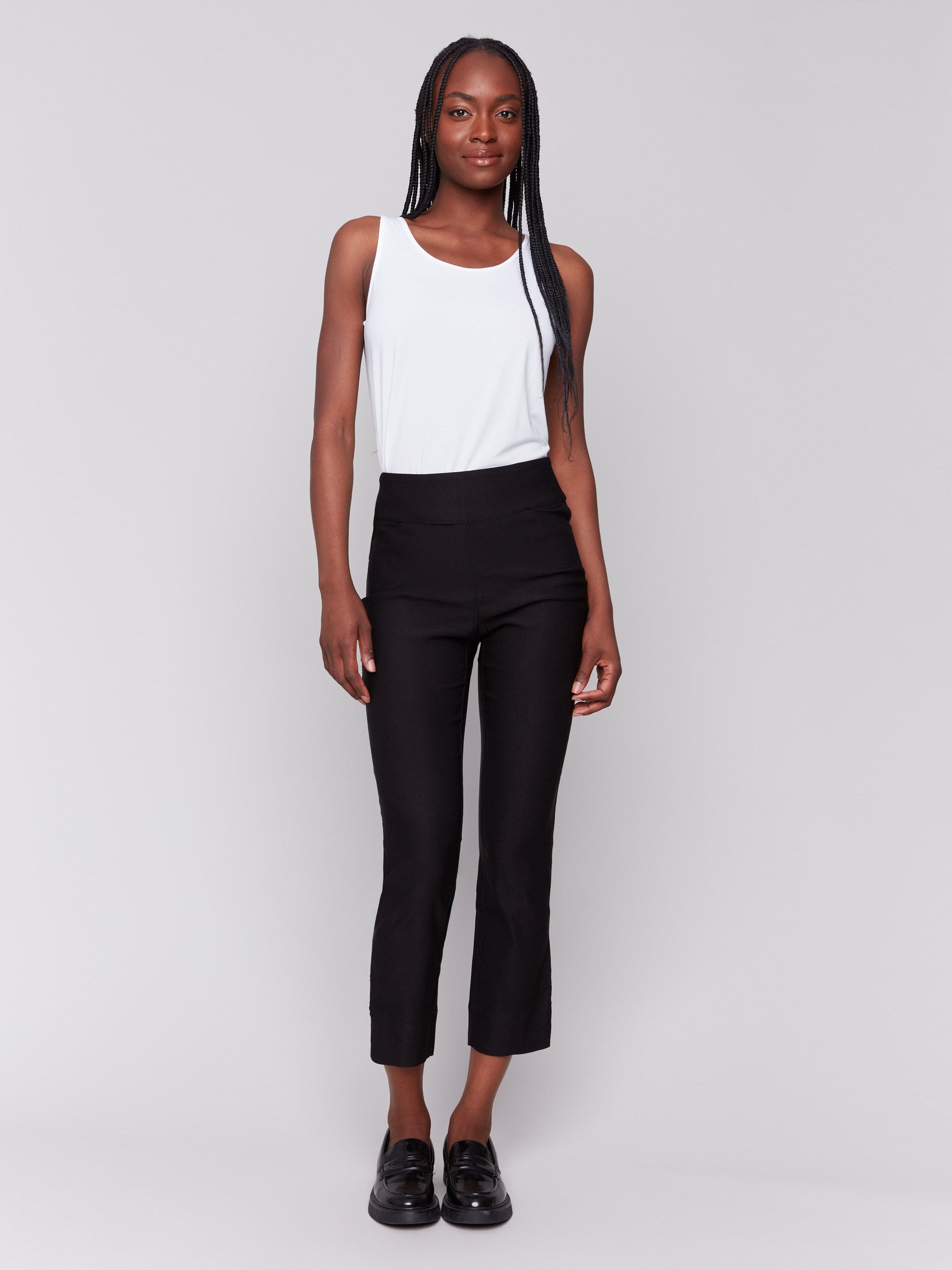 Stylish Black Capri Pants with Hem Slit - Women's High Waisted Cropped Pants for Casual Wear & Summer Outfits