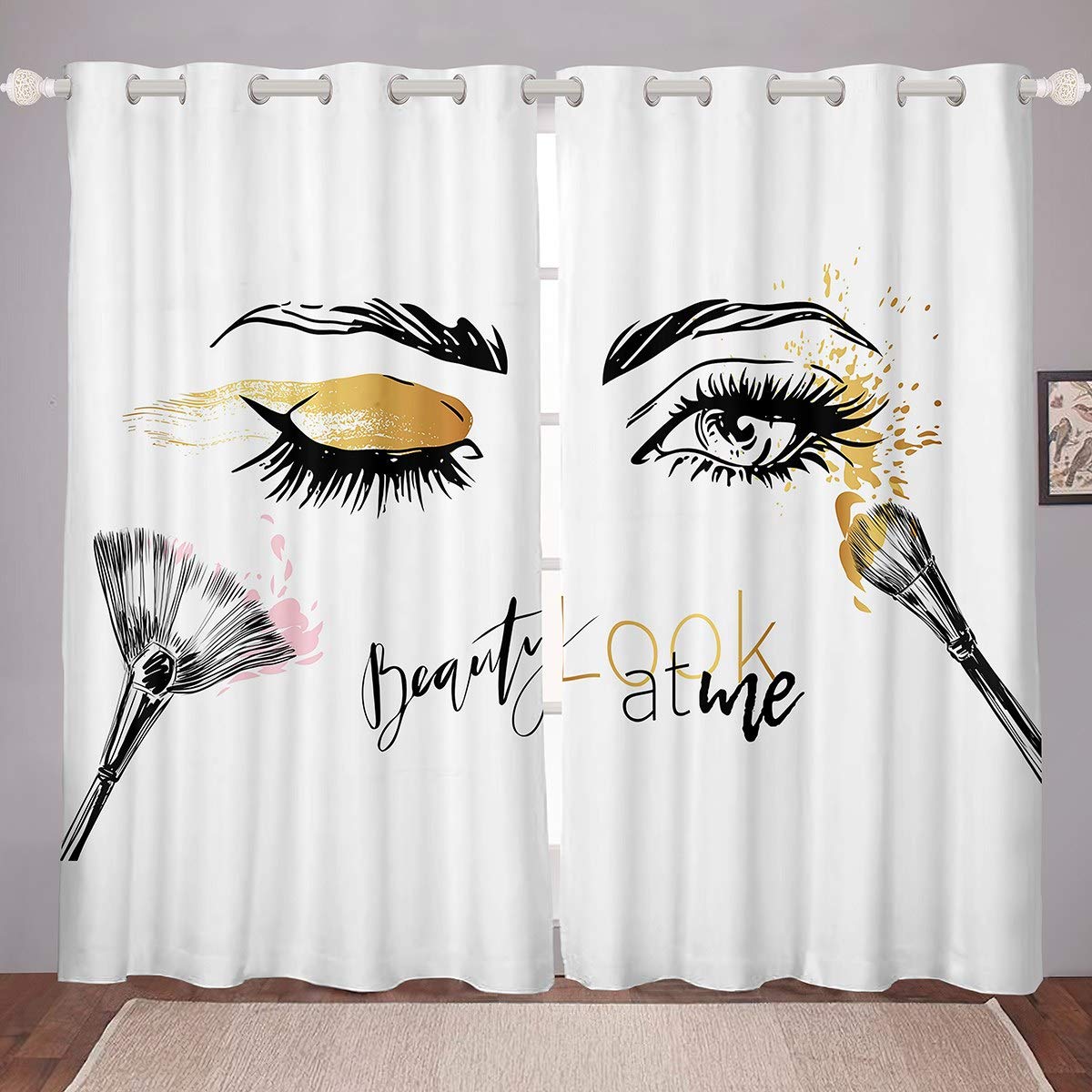 Feelyou Women's Eyelash Curtains with Eye Pattern - Modern Window Treatments for Bedroom & Living Room - Stylish Tie-Dye Art Drapes (2 Panels, 52x63 Inch) - Perfect for Boho Chic Decor & Cozy Home Atmosphere
