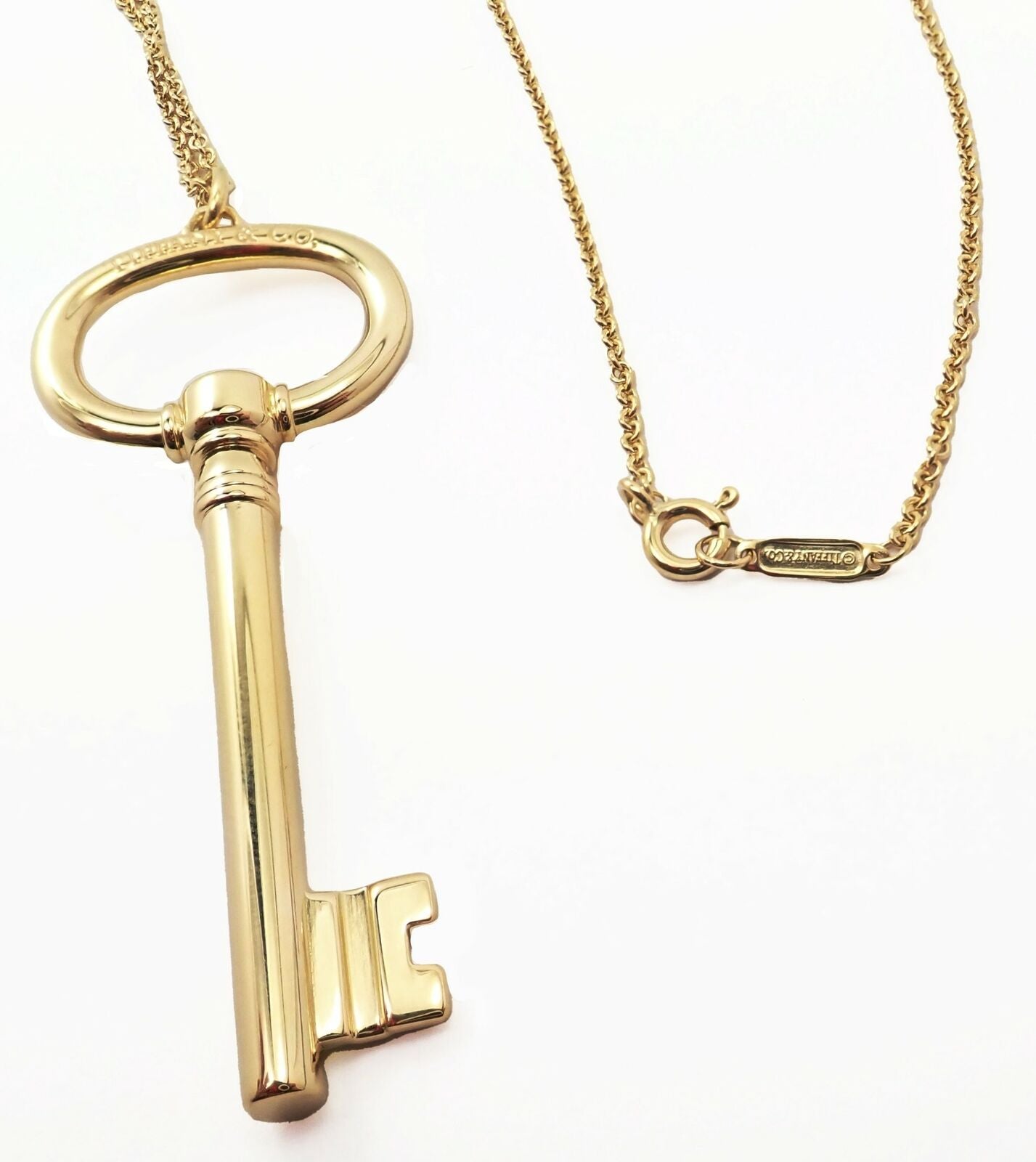 Authentic Tiffany & Co 18k Yellow Gold Oval Key Pendant Necklace - Elegant Jewelry Gift for Women, Perfect for Anniversaries, Birthdays & Special Occasions