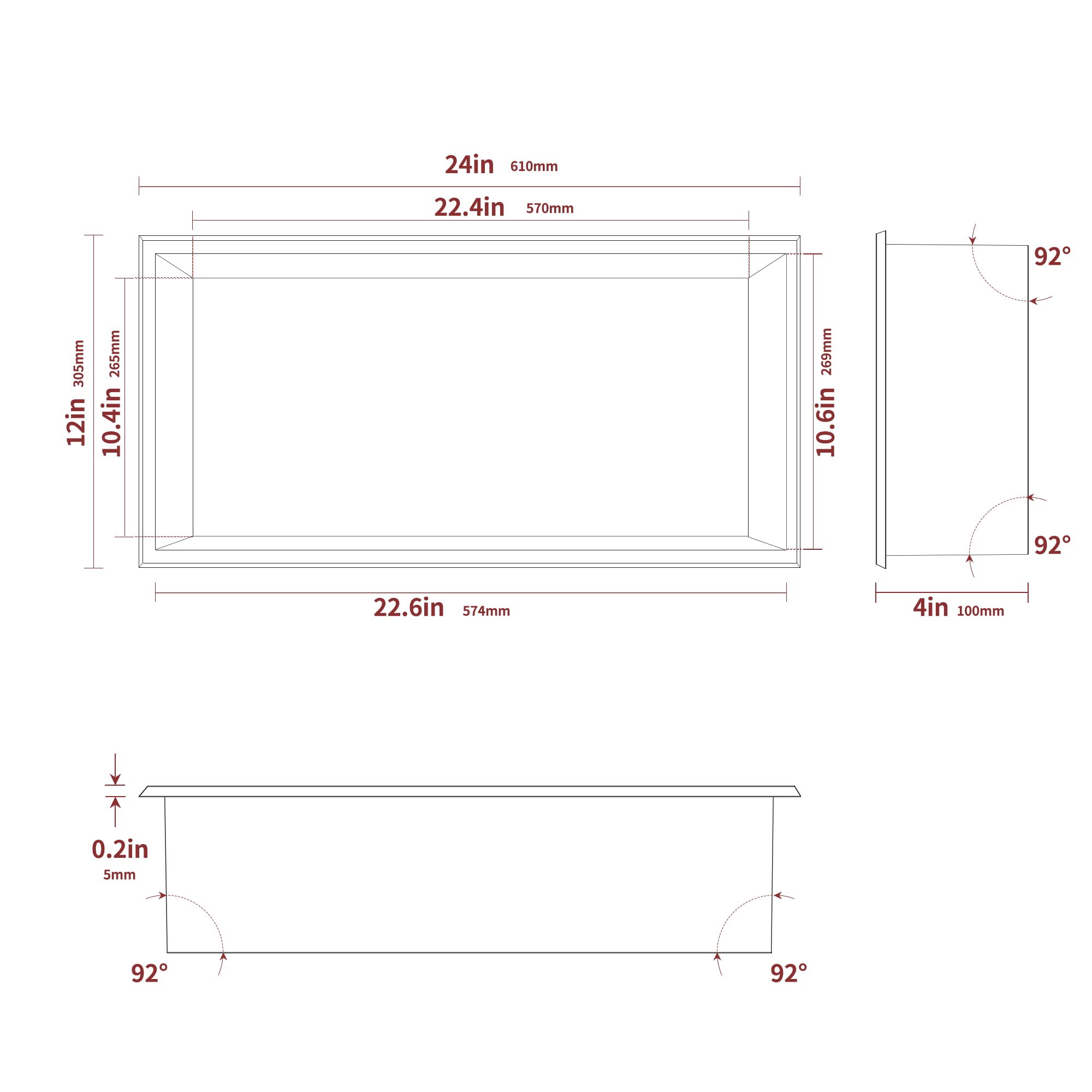 Stainless Steel Recessed Shower Niche Insert - 24
