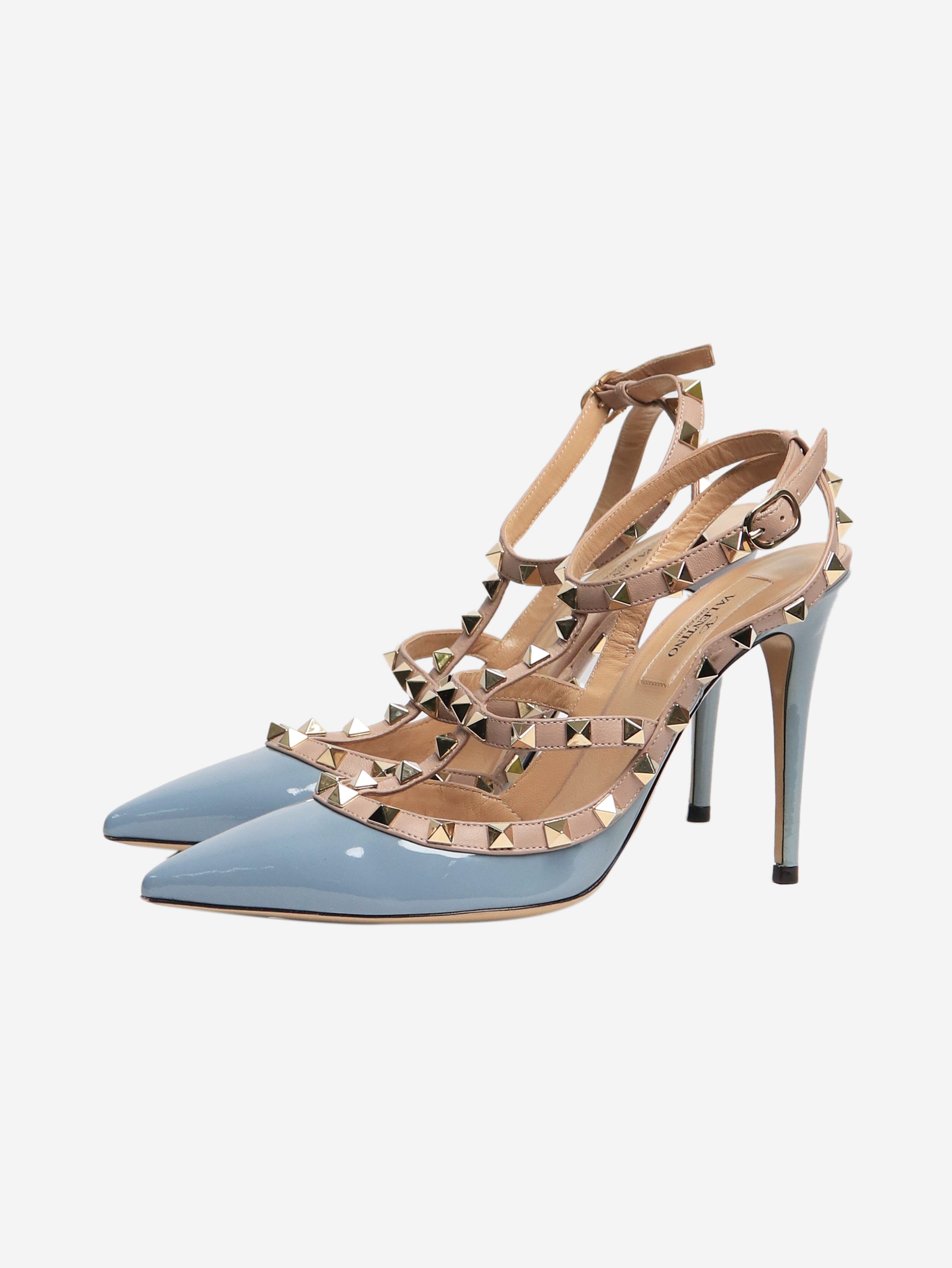 Blue and Lilac Patent Rockstud Pumps - Size EU 38.5 | Women's Luxury High Heels for Parties, Weddings & Evening Events
