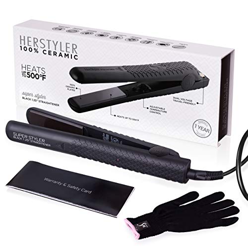 Herstyler Superstyler Onyx Ceramic Flat Iron - Adjustable Temperature Hair Straightener for All Hair Types, Dual Voltage Travel-Friendly Styling Tool - Perfect for Home, Salon & On-the-Go Styling