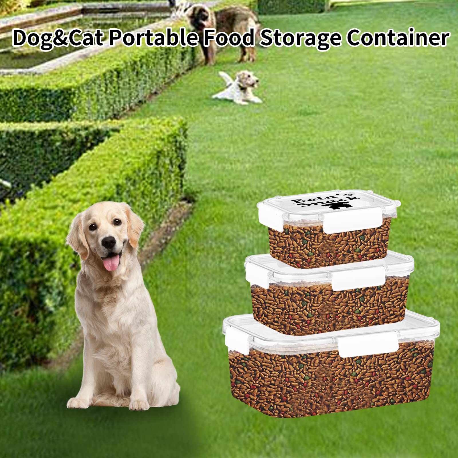 Personalized Dog Food Storage Container with Custom Name & Breed Silhouette - Portable Pet Treat Dispenser for Travel, Camping & Daycare - Durable Dog Lunch Box with Artistic Sketch Design