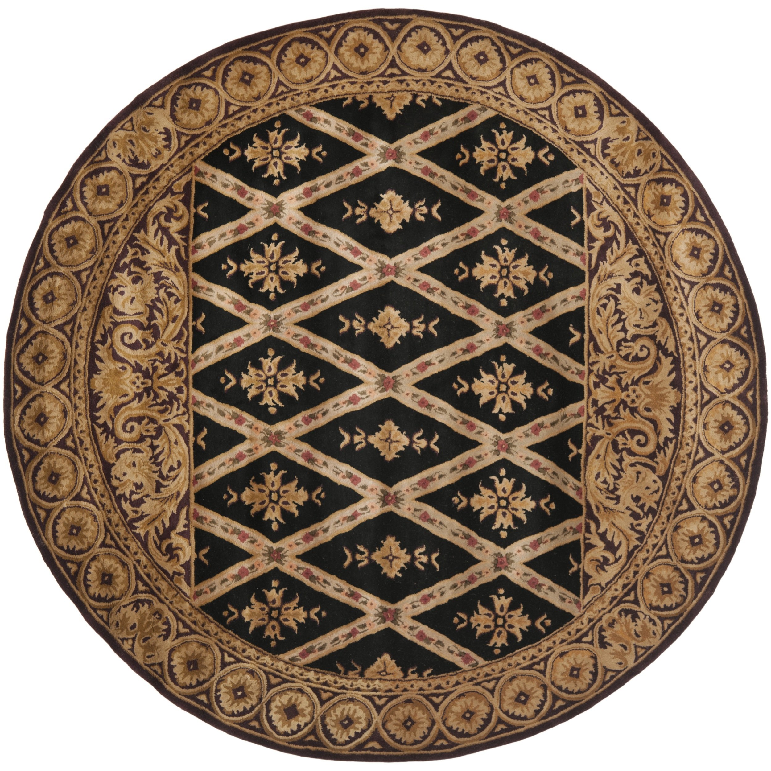SAFAVIEH Royalty Tufted Collection 8-Foot Round Black & Green Wool Area Rug - Handmade Traditional Persian Design for Living Room, Bedroom & Office Decor (RT602A)