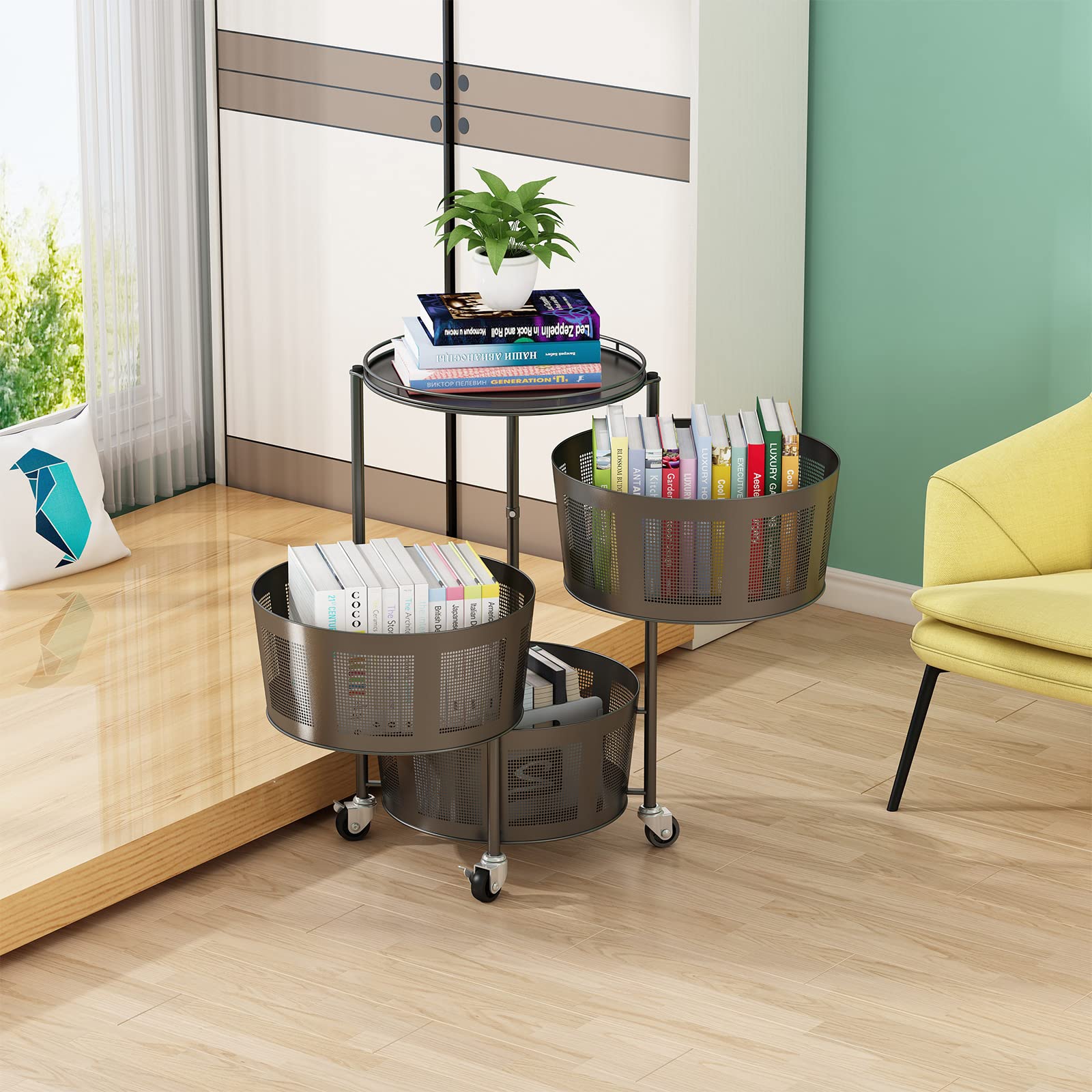 3-Tier Rotating Kitchen Storage Rack on Wheels - Space-Saving for Home & Office