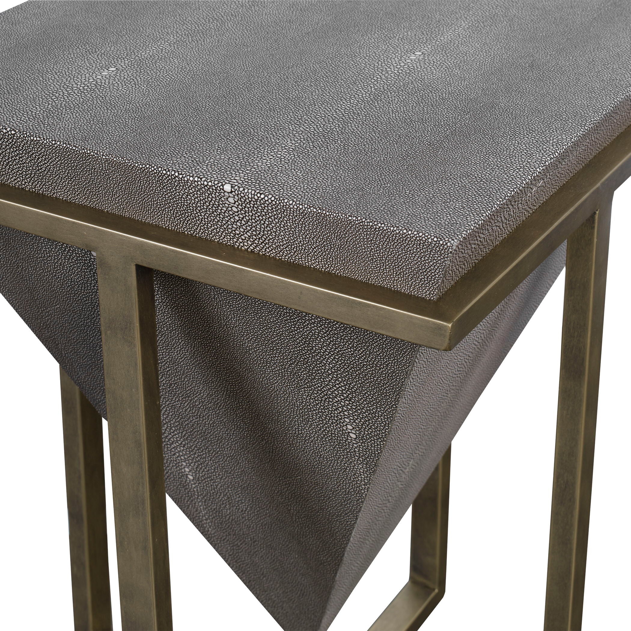 Bertrand Shagreen Accent Table in Gray, Dark & Gold - Stylish End Table for Living Room, Bedroom or Office Decor