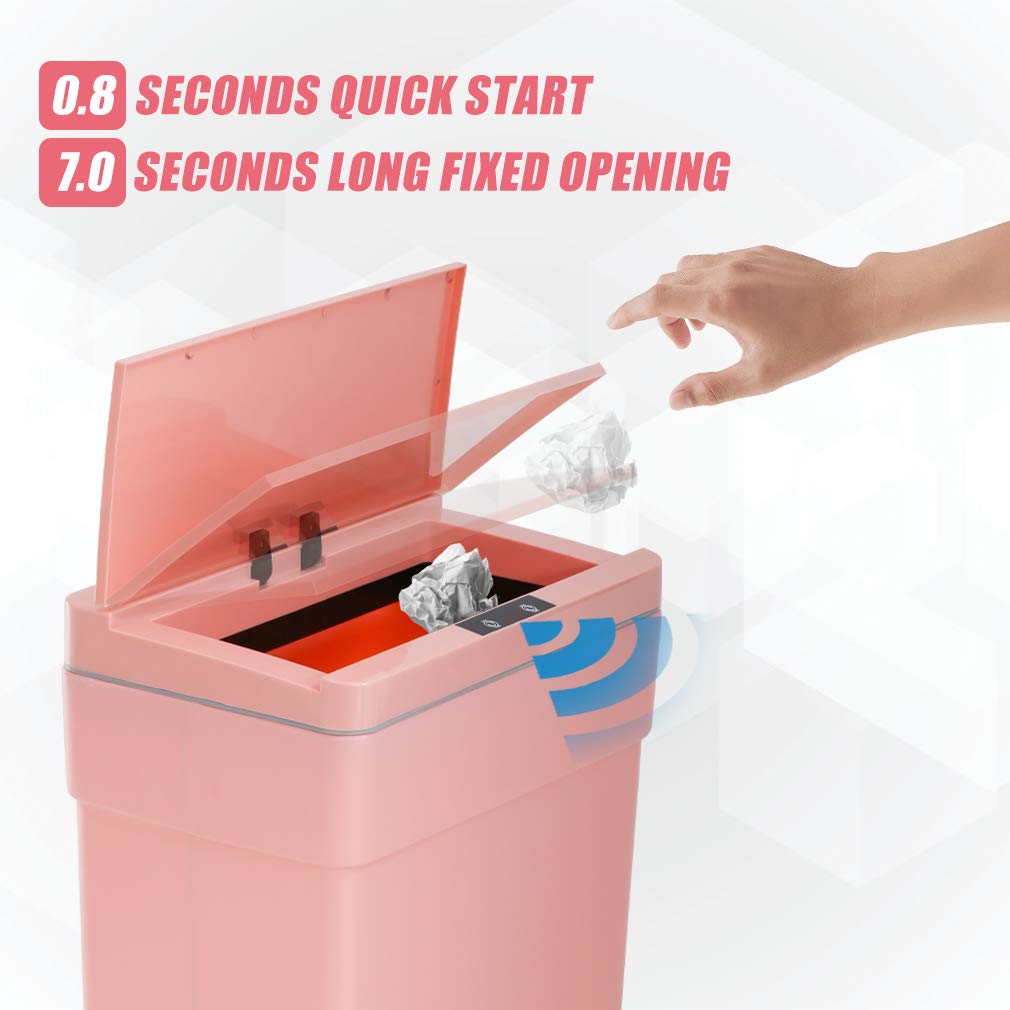 13 Gallon Automatic Touchless Trash Can with Lid - 50L High Capacity Kitchen Garbage Bin for Home, Office, Bedroom & Bathroom | Motion Sensor Hands-Free Operation (Black/Pink) - Perfect for Hygienic Waste Disposal in Kitchens, Bathrooms & Workspaces