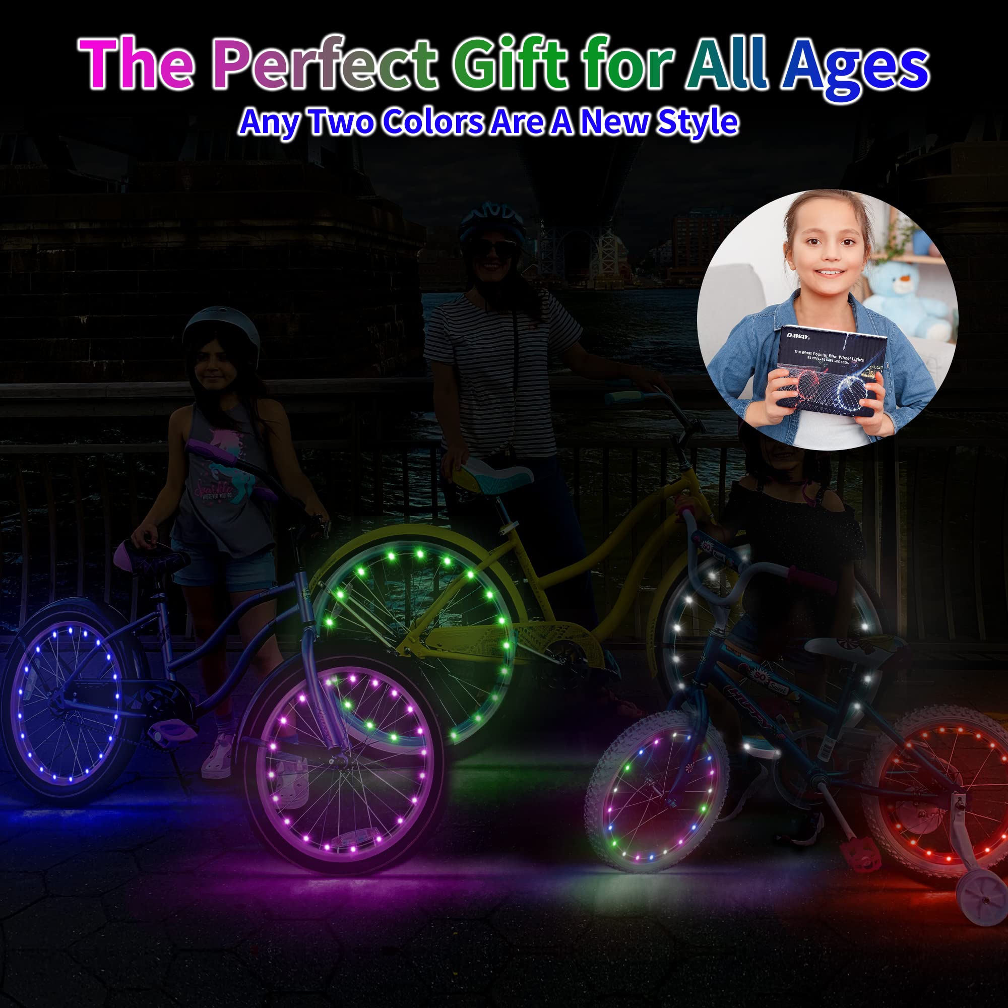 DAWAY A01 LED Bike Wheel Lights - Ultra-Bright Waterproof Bicycle Spoke Lights with Batteries for Kids & Adults - Fun Glowing Tire Decoration for Night Cycling Safety - Perfect for Commuting, Evening Rides, and Outdoor Adventures