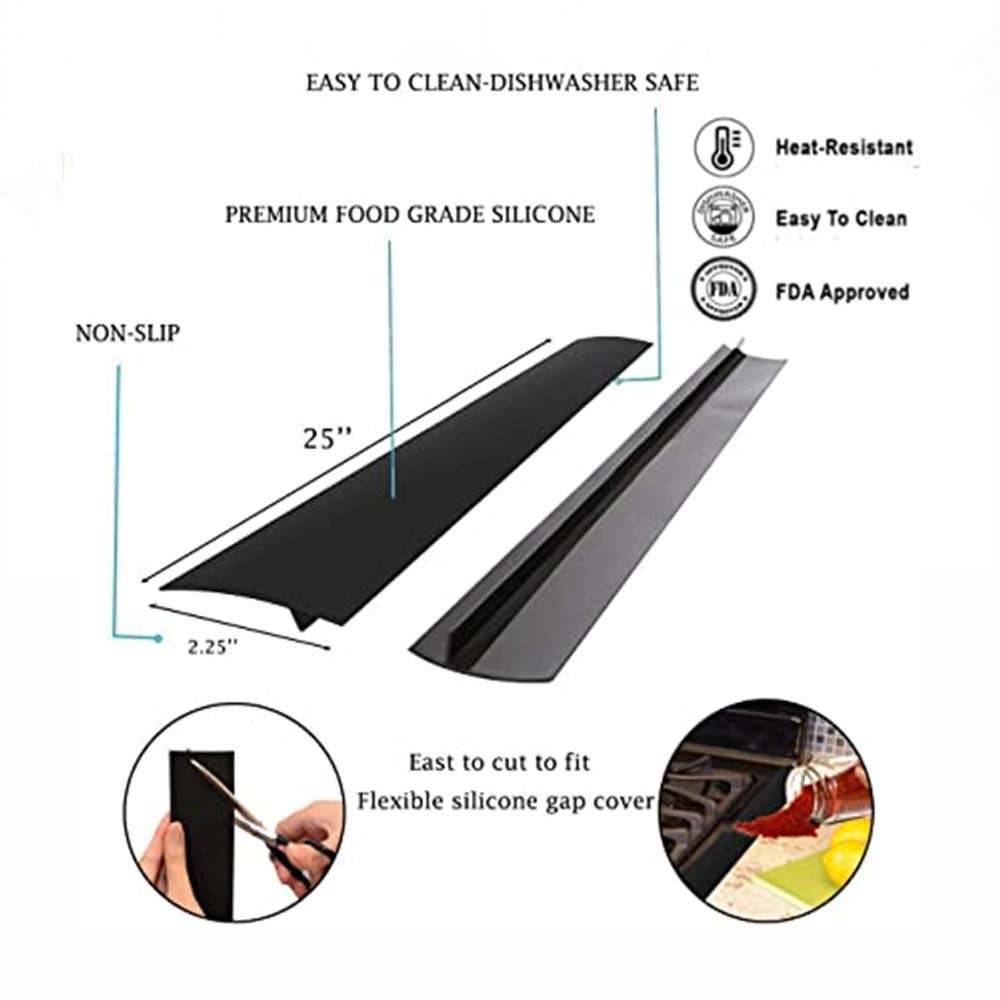 Flexible Stove Counter Gap Cover - Heat Resistant, Easy Clean Gap Filler for Kitchen Appliances, Stovetop, Oven, Washer & Dryer (Set of 2) - Perfect for Sealing Gaps & Preventing Spills Between Counters & Furniture