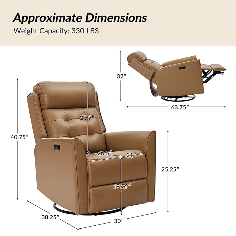 Felisa Genuine & PVC Leather Power Swivel Recliner Chair - Adjustable Electric Massage Recliner with USB Ports for Living Room, Home Theater, and Office Relaxation