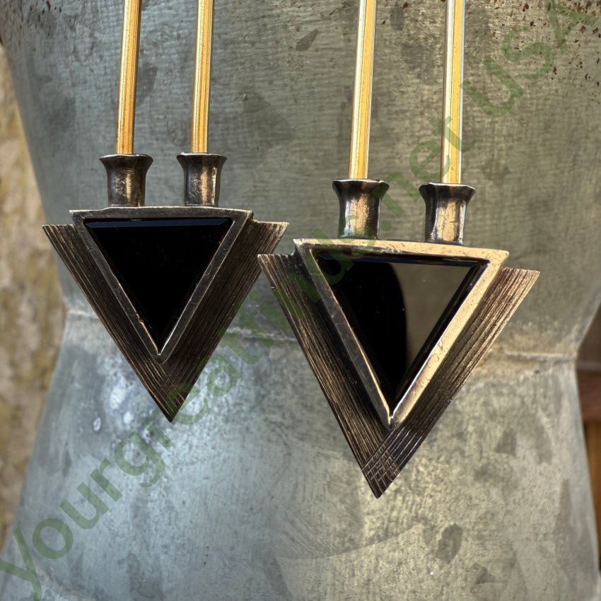 Vintage & Modern J.P. Reardon Sterling Silver Gold Onyx Pierced Post Earrings for Women - Elegant Dangle Earrings for Party, Wedding & Everyday Wear