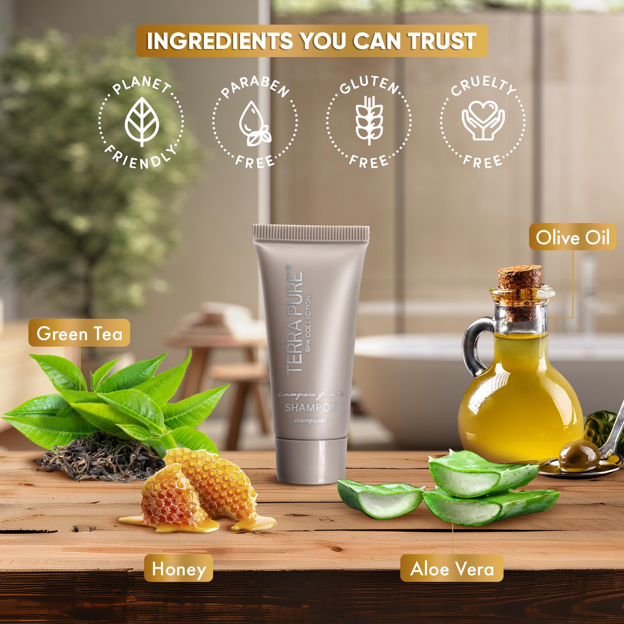 Luxury Travel-Size Shampoo and Conditioner Set - Terra Pure Spa Collection (0.85 oz Tubes, Case of 300) | Perfect for Hotels, Gyms, Spas & Travel Essentials