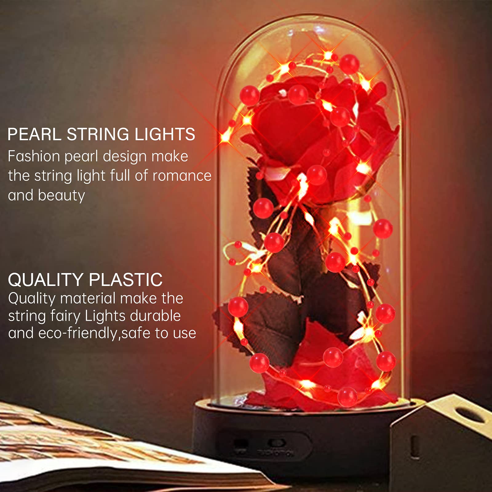 Impress Life Ocean Pearl Beads String Lights - 10ft 40 LED Fairy Lights with 8 Lighting Modes & Timer, Waterproof for Indoor Outdoor Christmas Wedding Valentine's Day Party Decor (Red) - Perfect for Bedroom, Garden, Patio, and Holiday Home Decoration