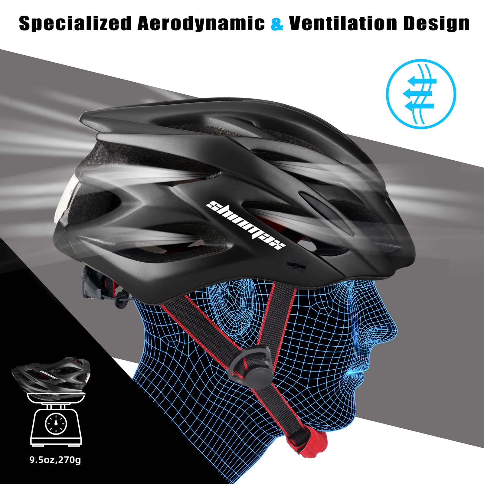 **Shinmax Adjustable Bike Helmet for Men & Women - Lightweight Mountain & Road Cycling Helmet with Rear Light & Detachable Visor - CPSC Certified for Adults & Youth - Perfect for Commuting, Trail Riding & Urban Cycling**