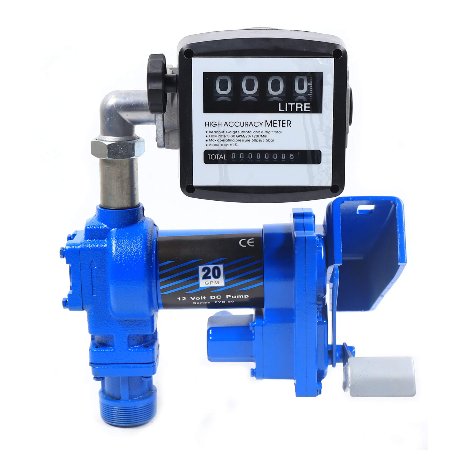 12V Diesel & Gasoline Explosion-Proof Transfer Pump - 265W 20GPM Fuel Dispenser with Flow Meter | Portable for Trucks, Boats, Farm Equipment & Emergency Fuel Transfer