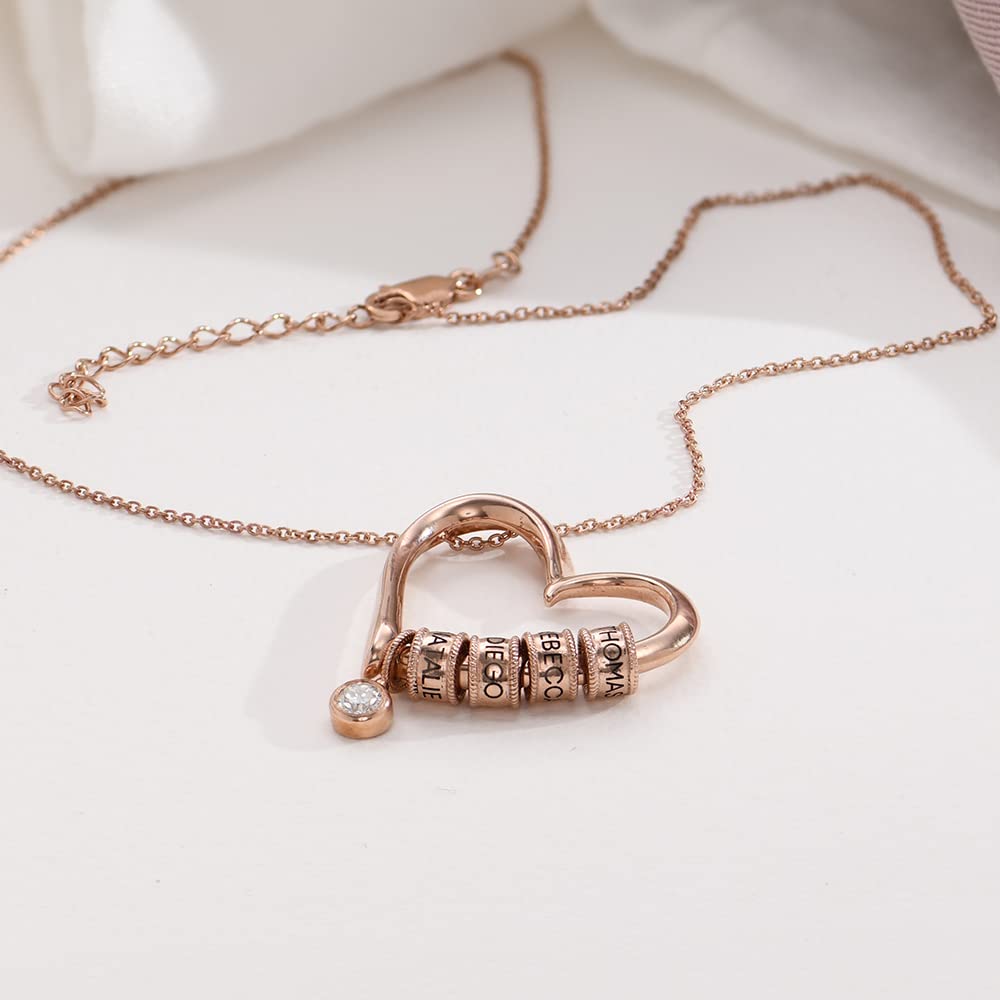 Personalized Heart Necklace with Engraved Beads - Custom Name Jewelry for Women, Mom, Her - Perfect Gift for Mother's Day, Christmas, Birthday - Elegant Everyday Wear & Special Occasion Accessory
